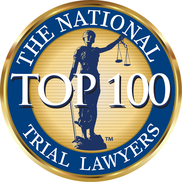 A logo for the national top 100 trial lawyers.