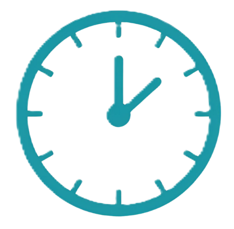 Clock with hands at 1:05, teal outline.