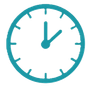 Clock with hands at 1:05, teal outline.