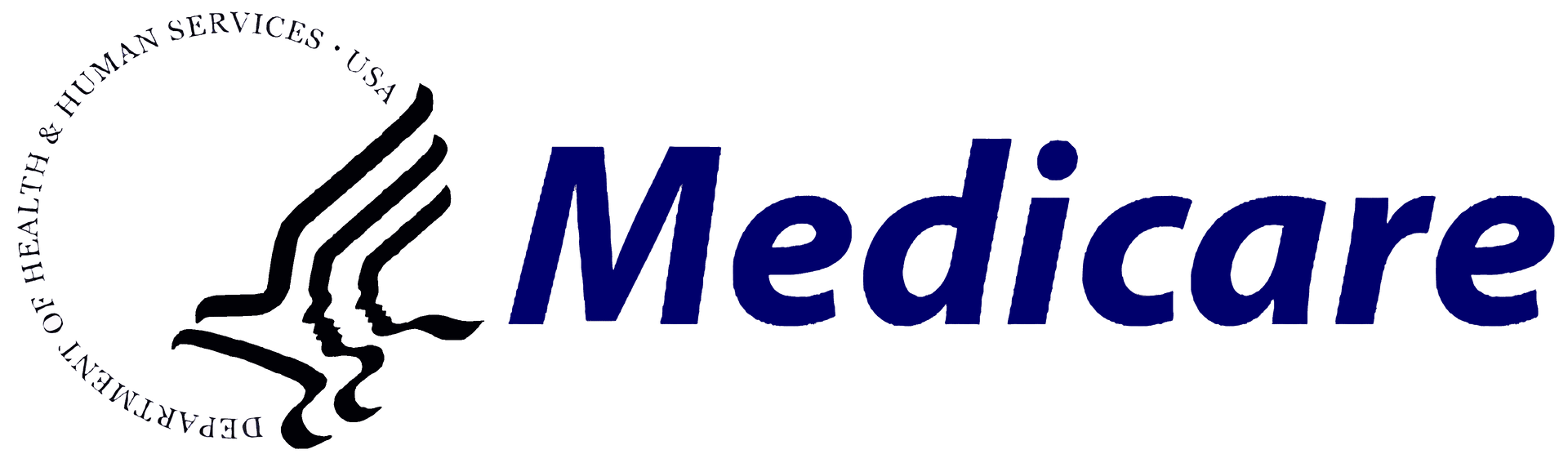 A logo for medicare is shown on a white background
