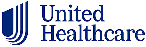 The logo for united healthcare is blue and white.