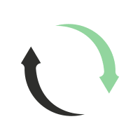 Black and green curved arrows pointing counter-clockwise, symbolizing a cycle or refresh.