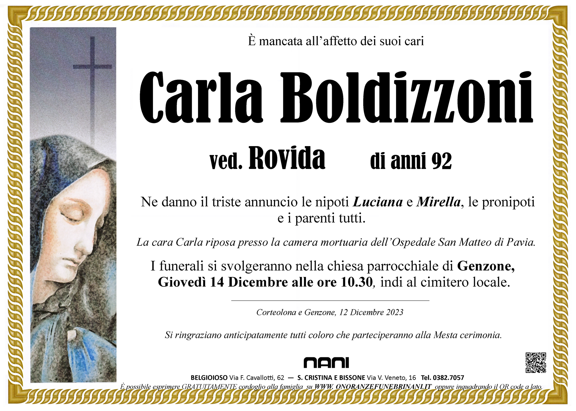 necrologio Carla Boldizzoni