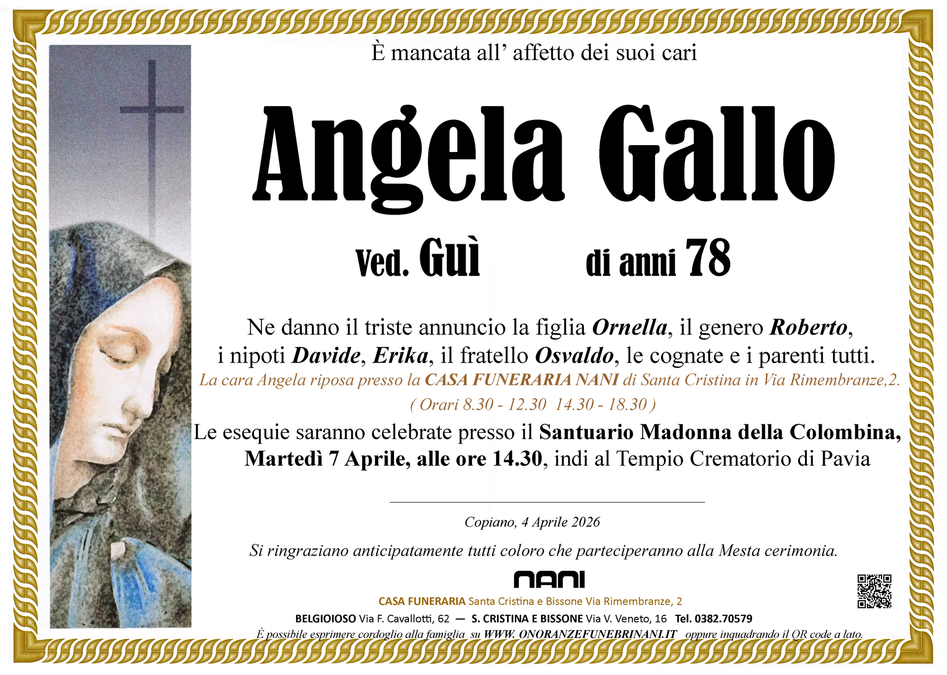 necrologio Angela Gallo 