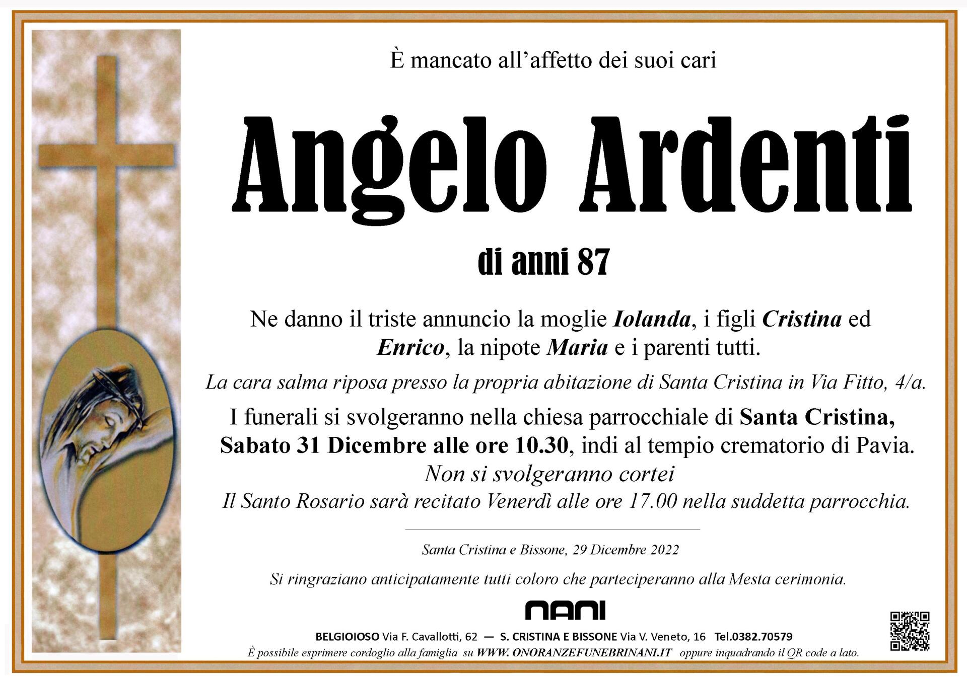 necrologio Angelo Ardenti