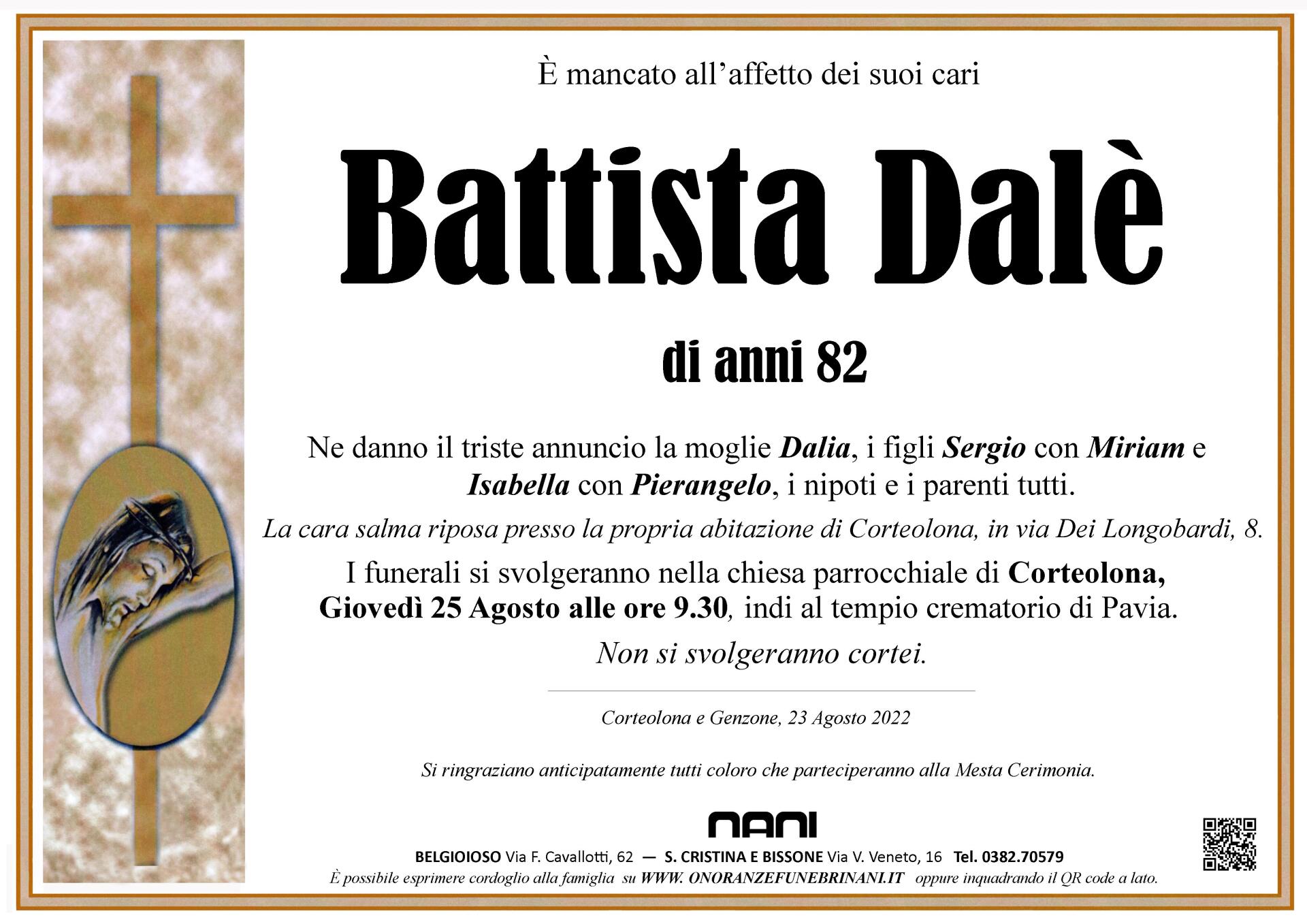 necrologio Battista Dalè