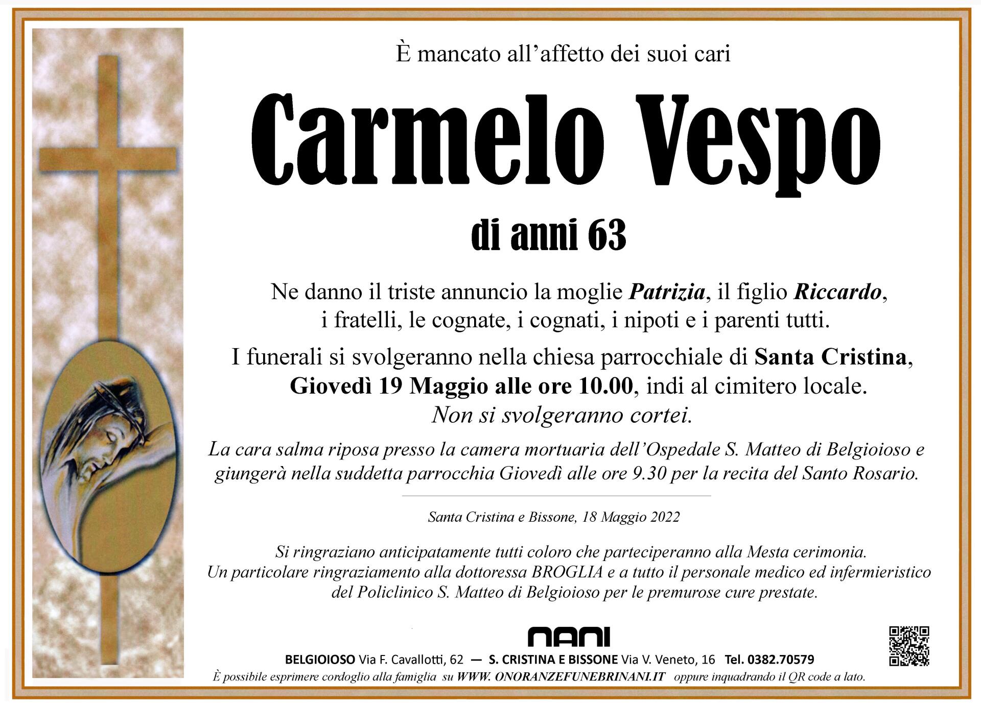necrologio Carmelo Vespo