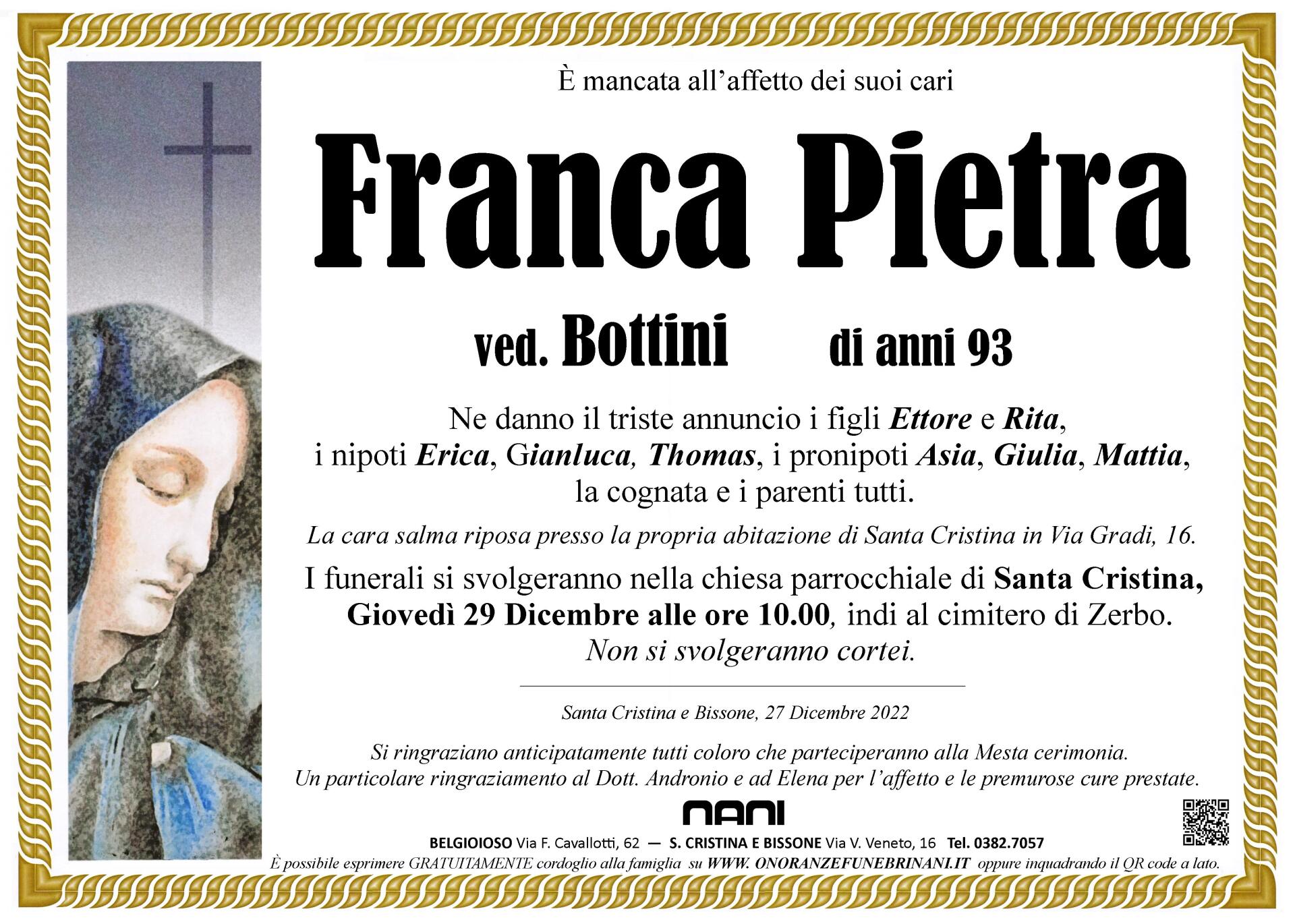 necrologio Franca Pietra