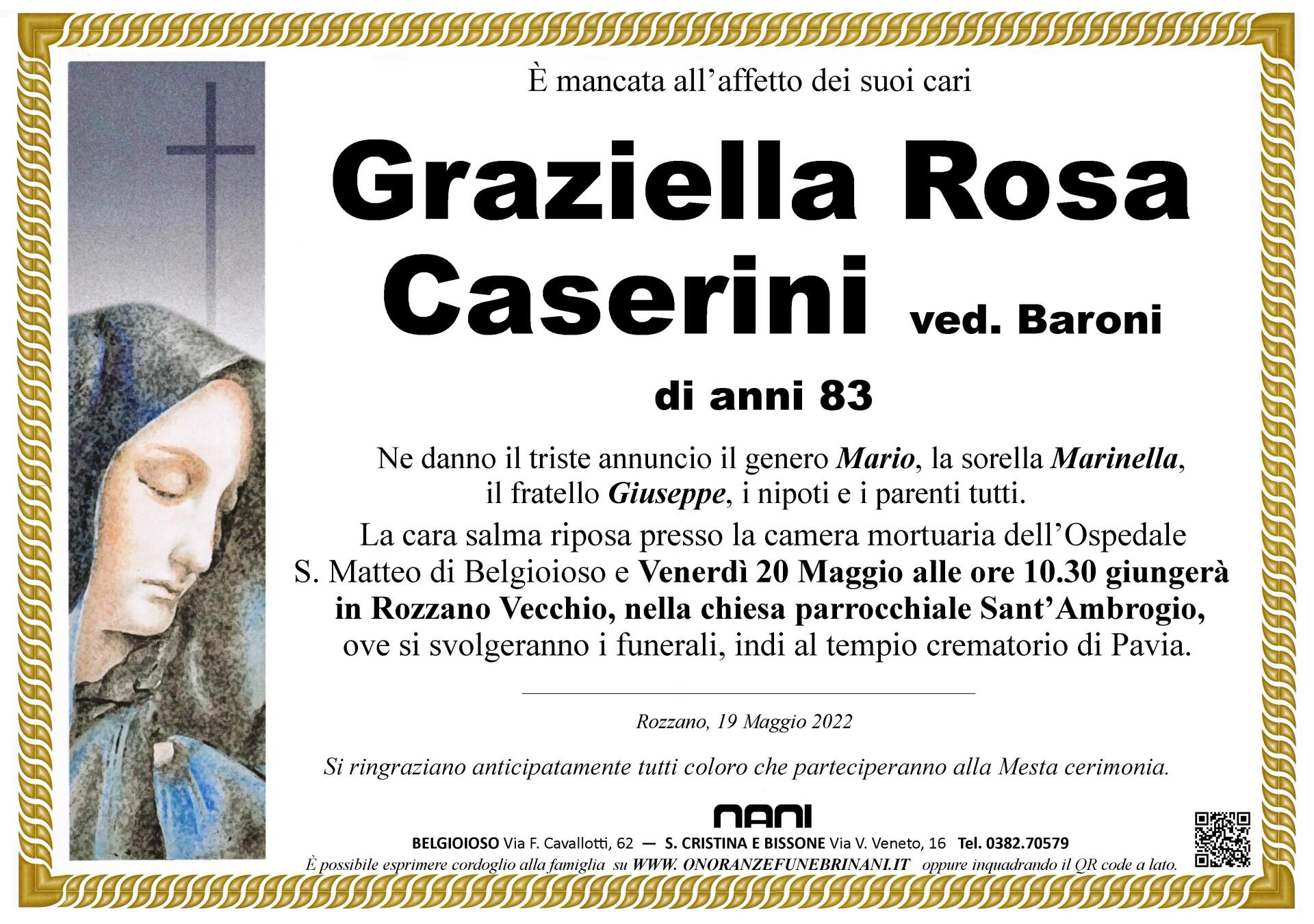necrologio Graziella Rosa Caserini