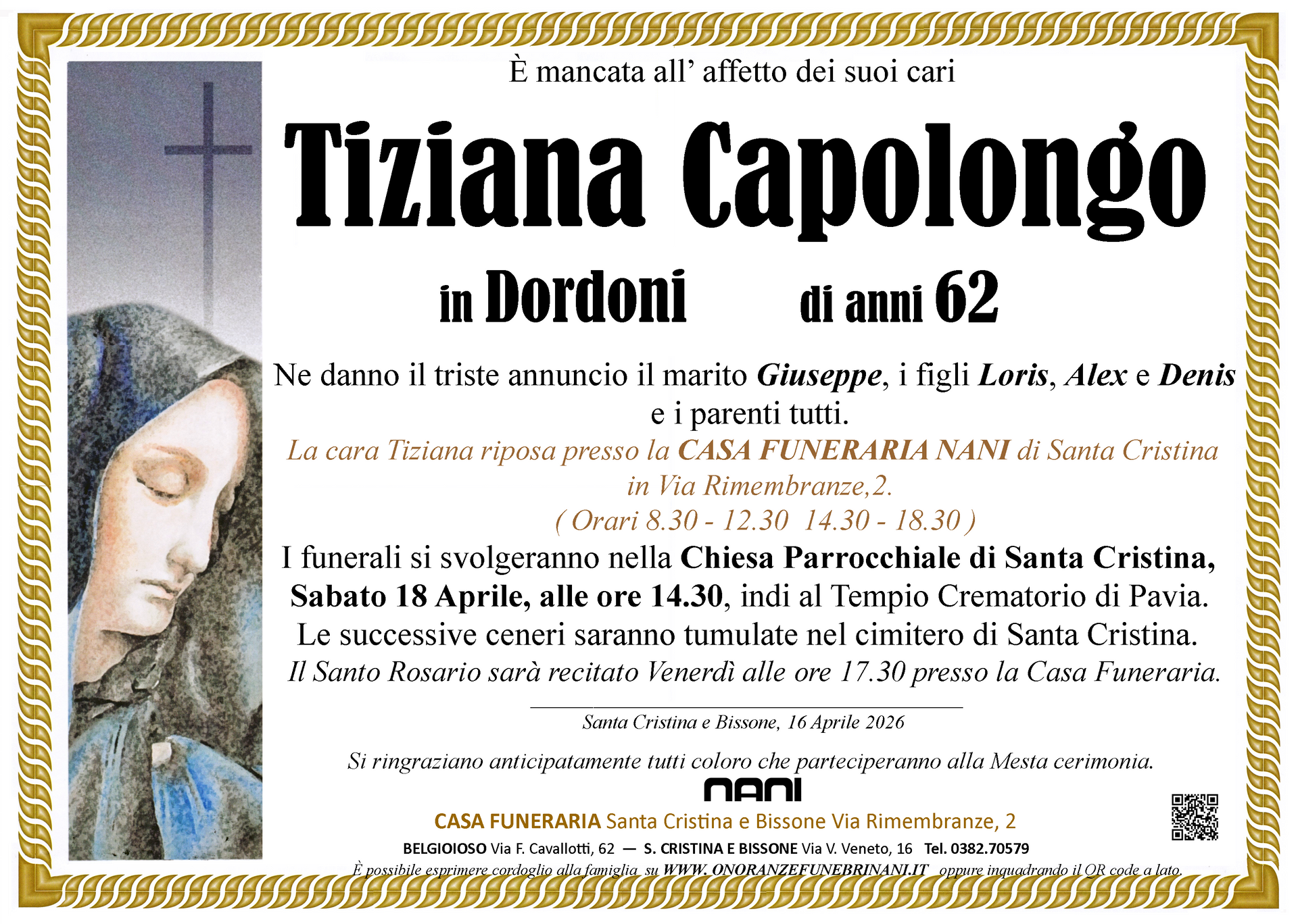 necrologio Tiziana Capolongo 