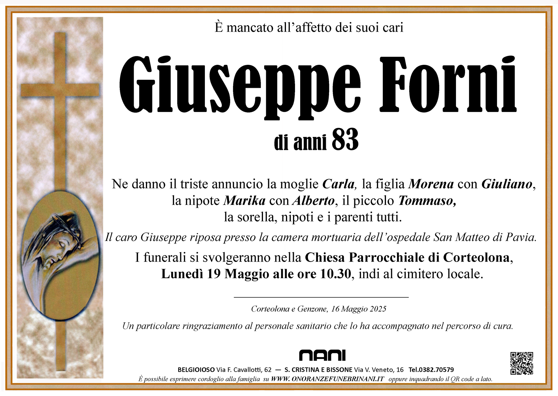 necrologio Giuseppe Forni