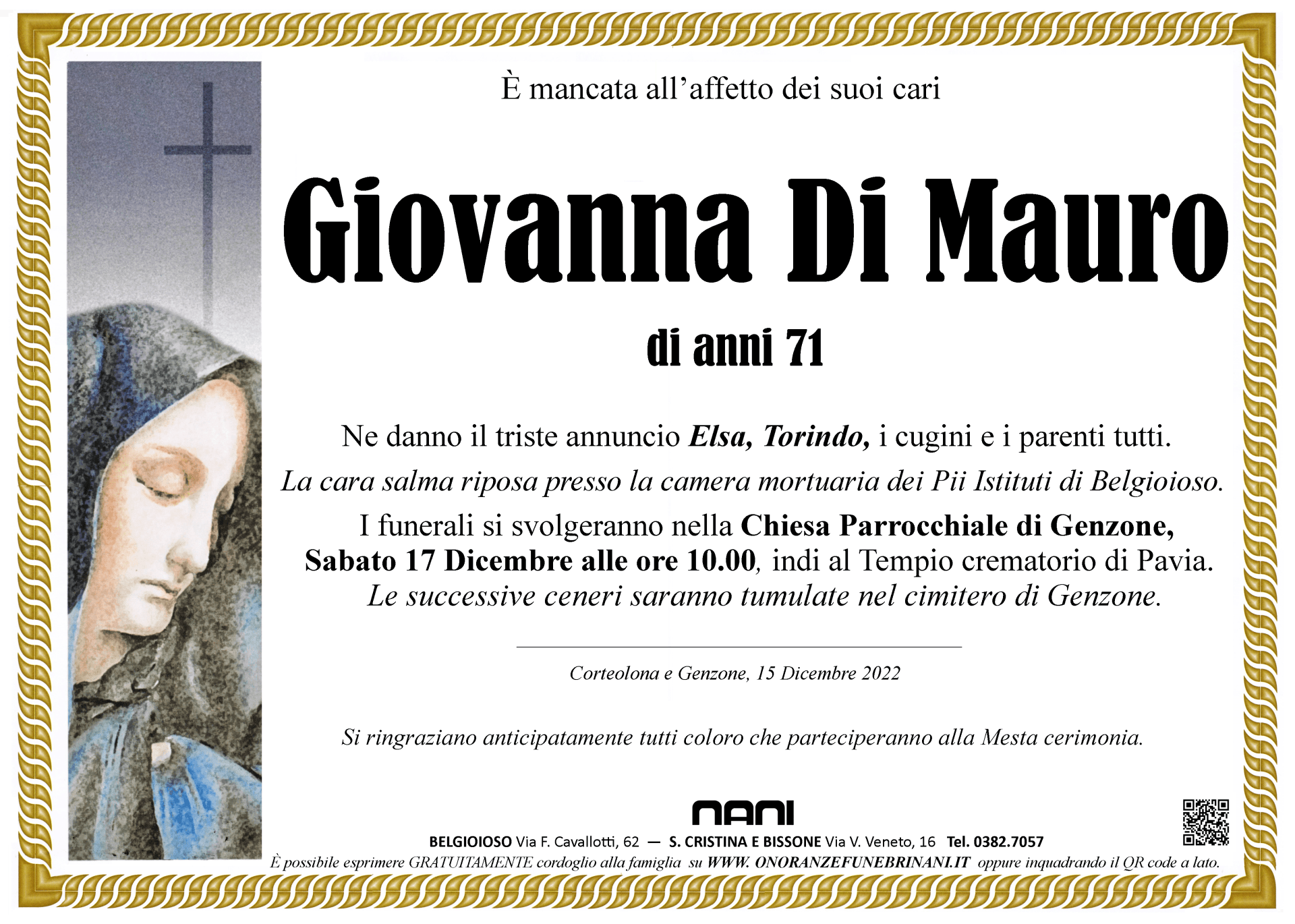 necrologio Giovanna Di Mauro