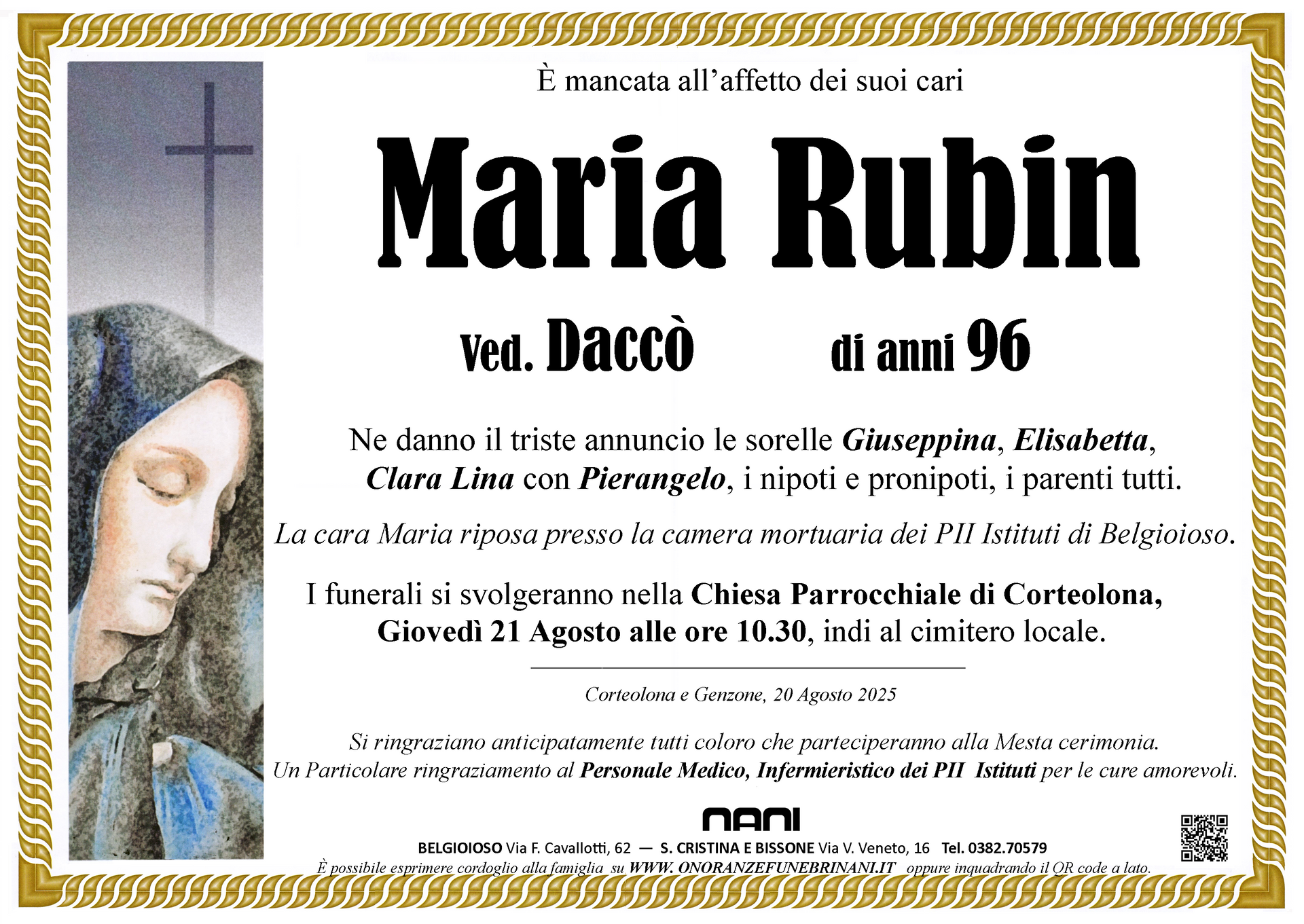 necrologio Maria Rubin