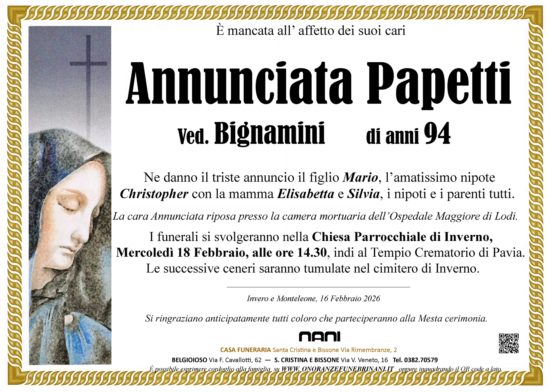 necrologio Annunciata Papetti