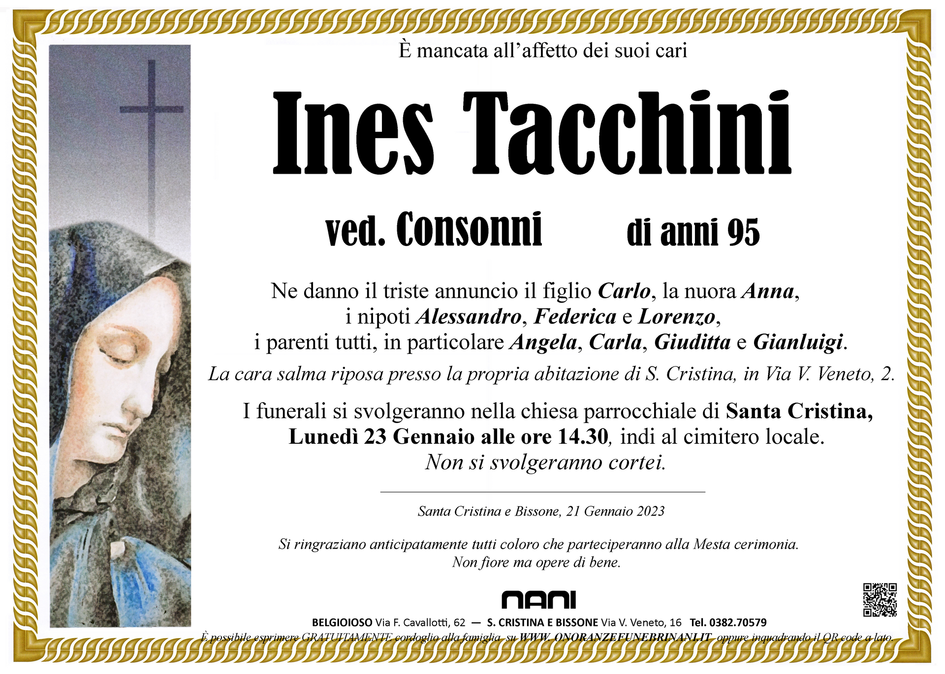 necrologio Ines Tacchini