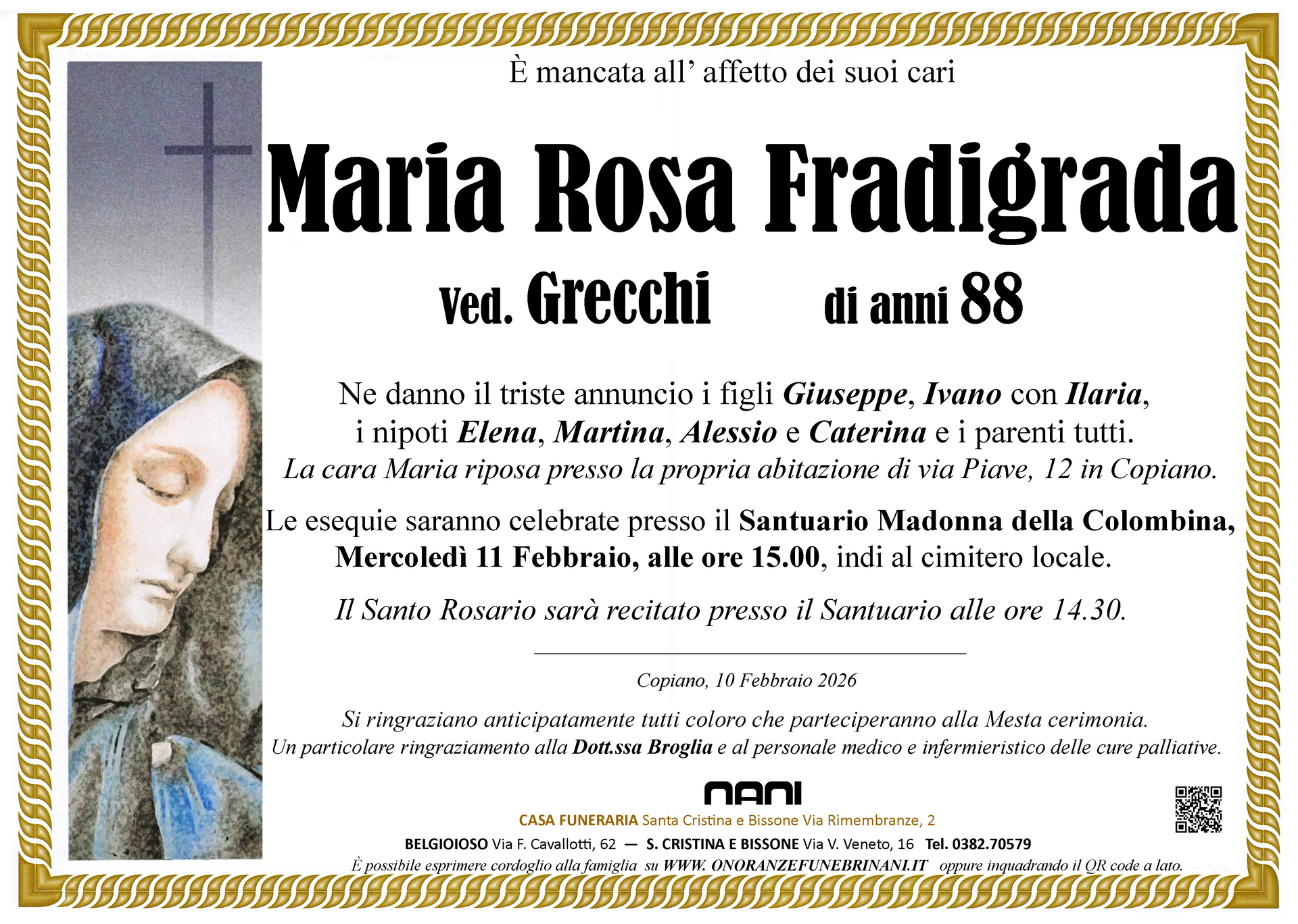 necrologio Maria Rosa Fradigrada