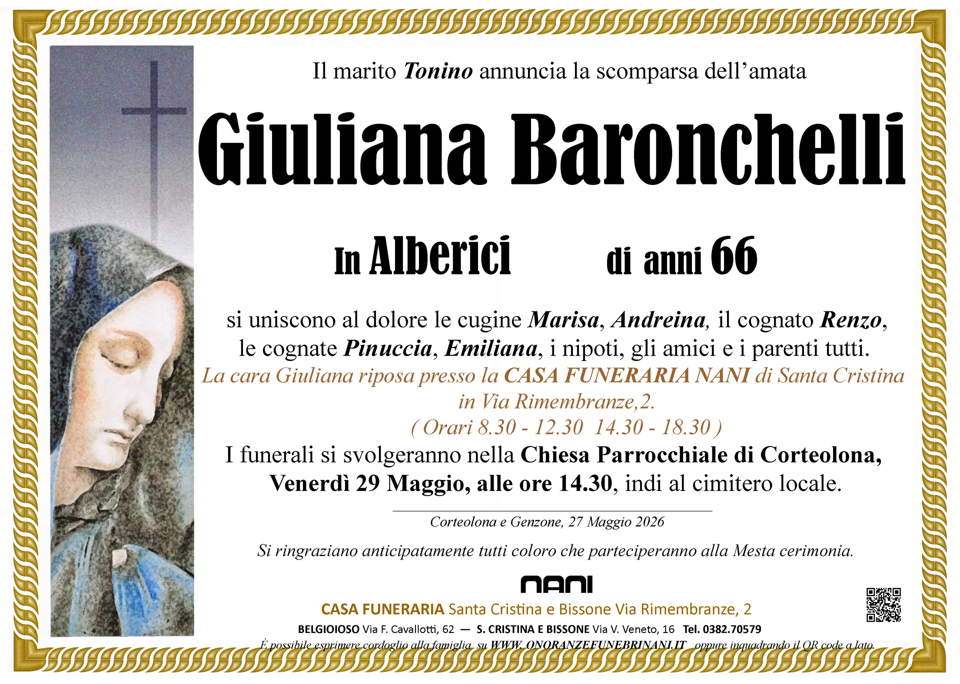 necrologio Giuliana Baronchelli 