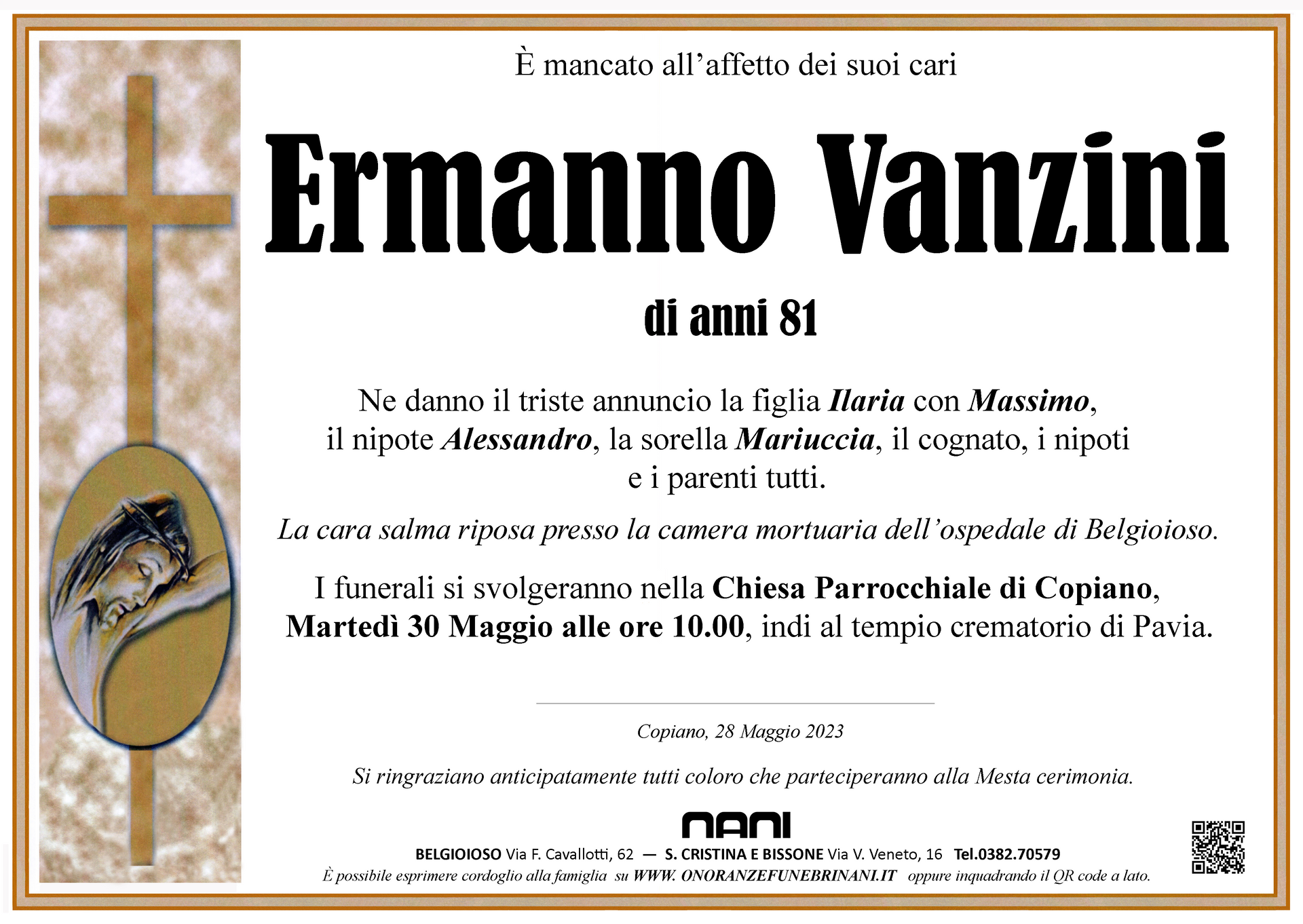 necrologio Ermanno Vanzini