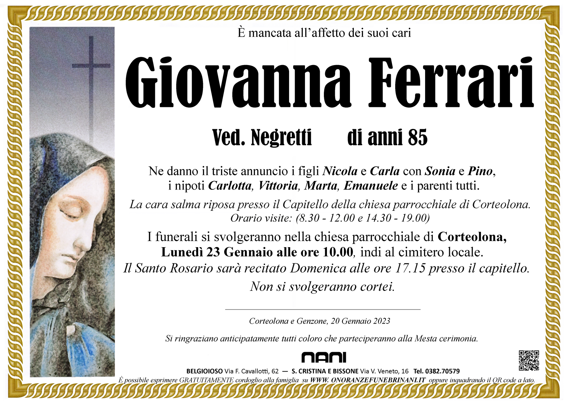 necrologio Giovanna Ferrari