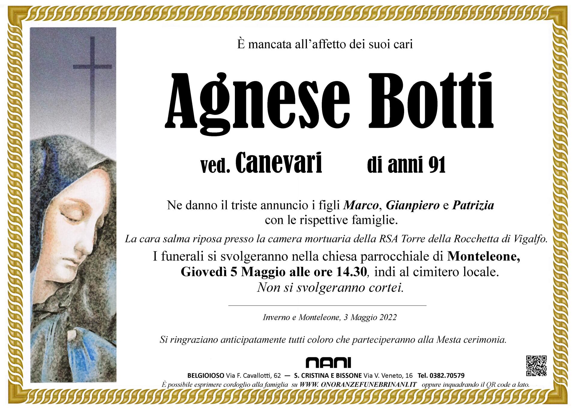 necrologio Agnese Botti