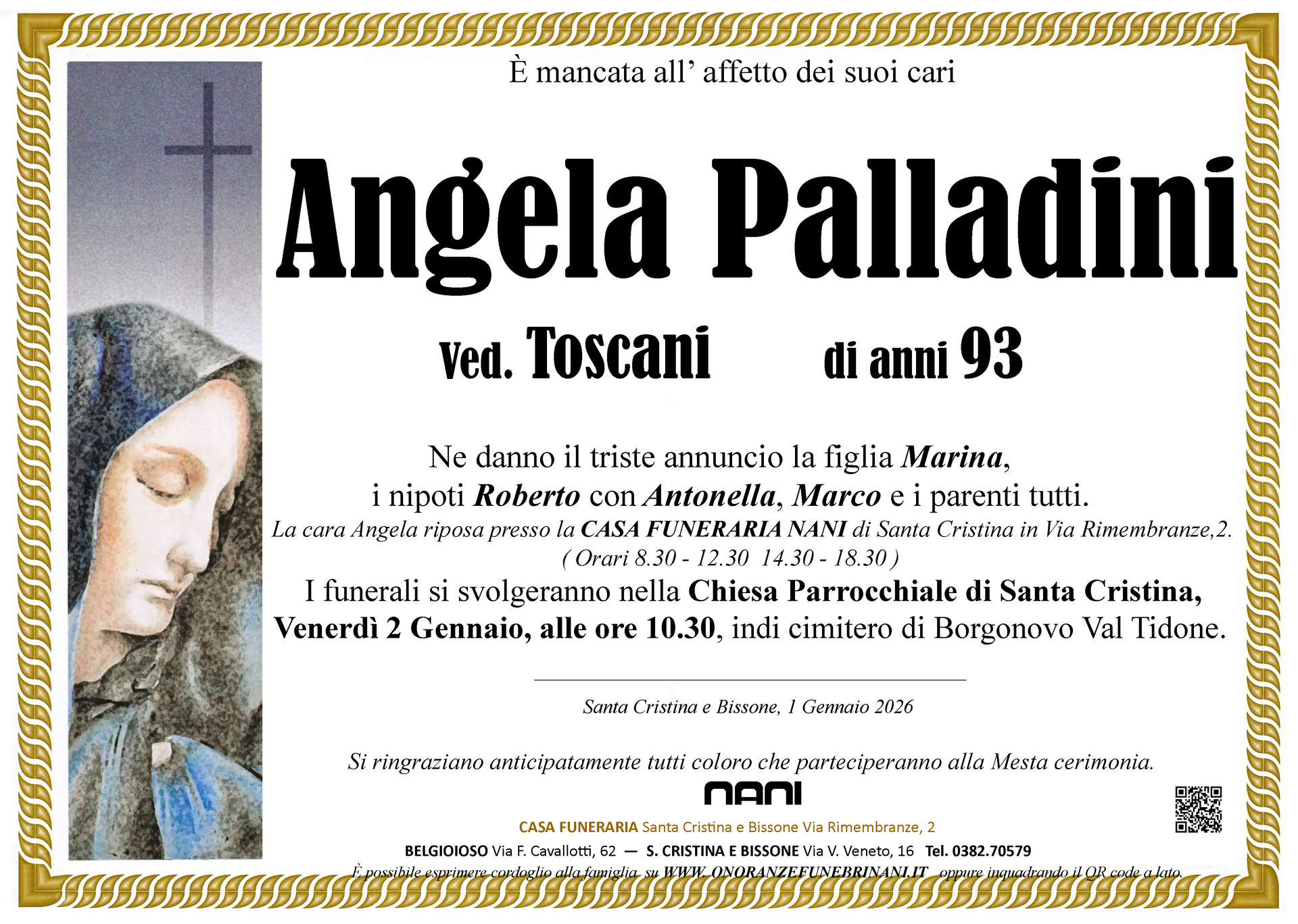 necrologio Angela Palladini