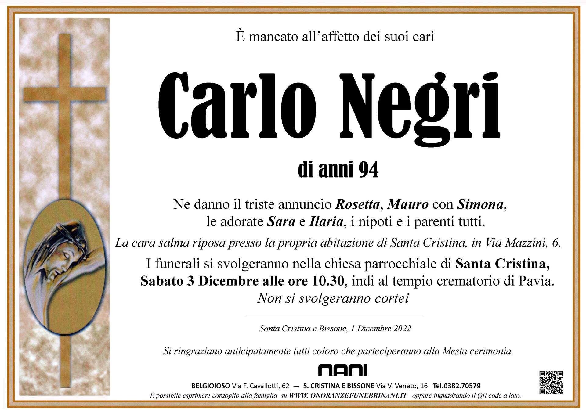 necrologio Carlo Negri