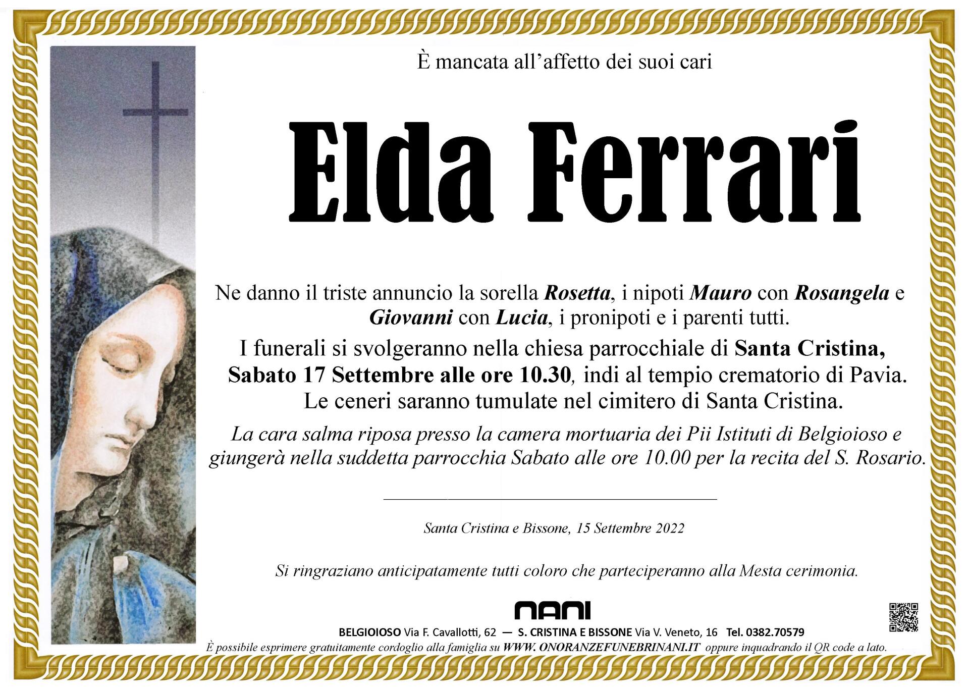 necrologio Elda Ferrari