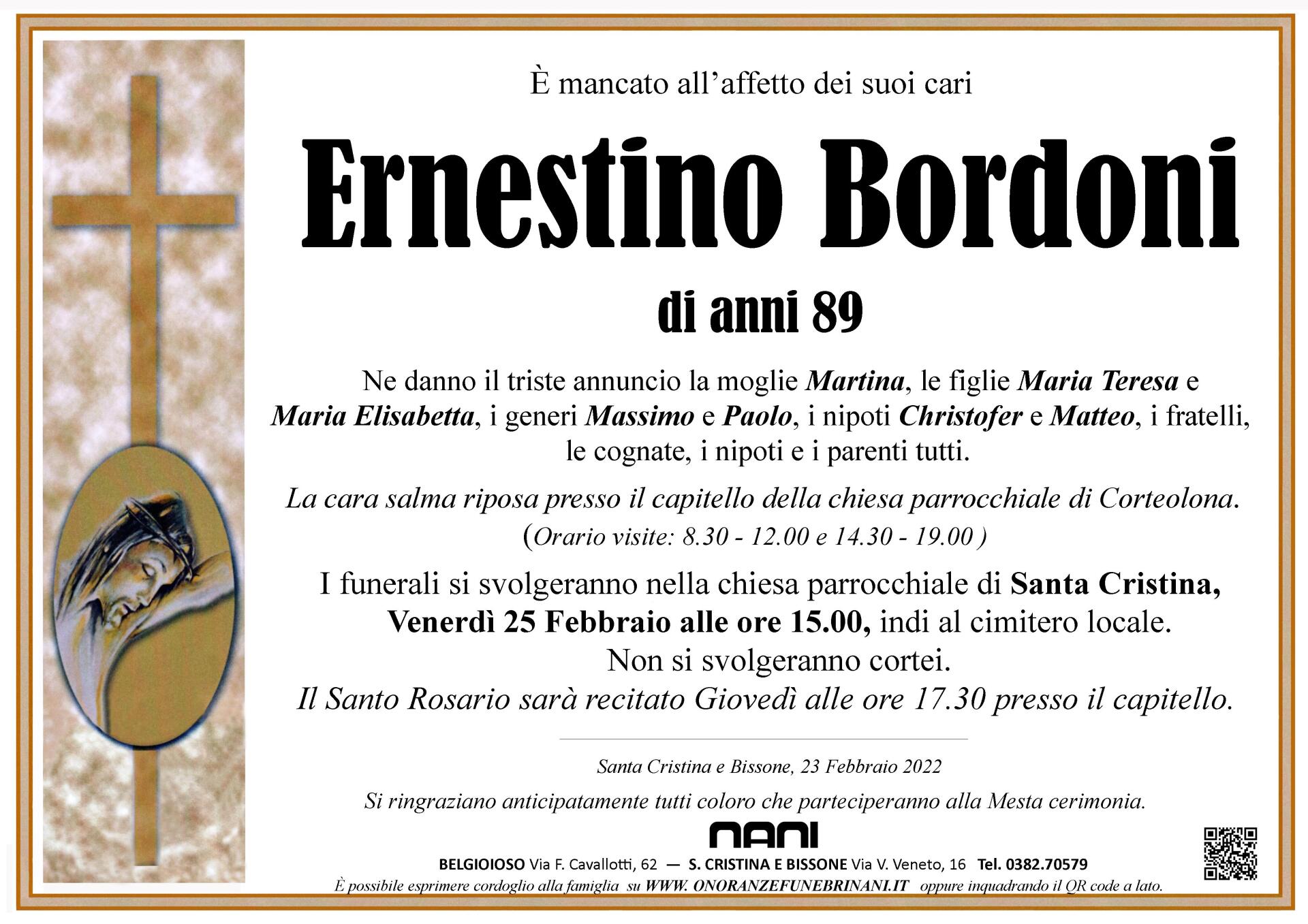 necrologio Ernestino Bordoni