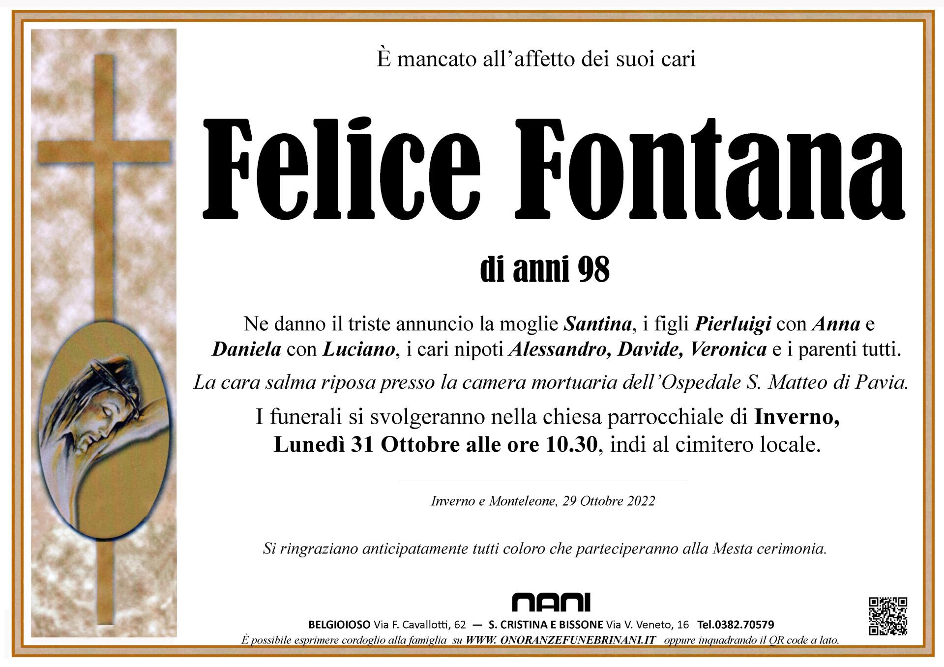 necrologio Felice Fontana