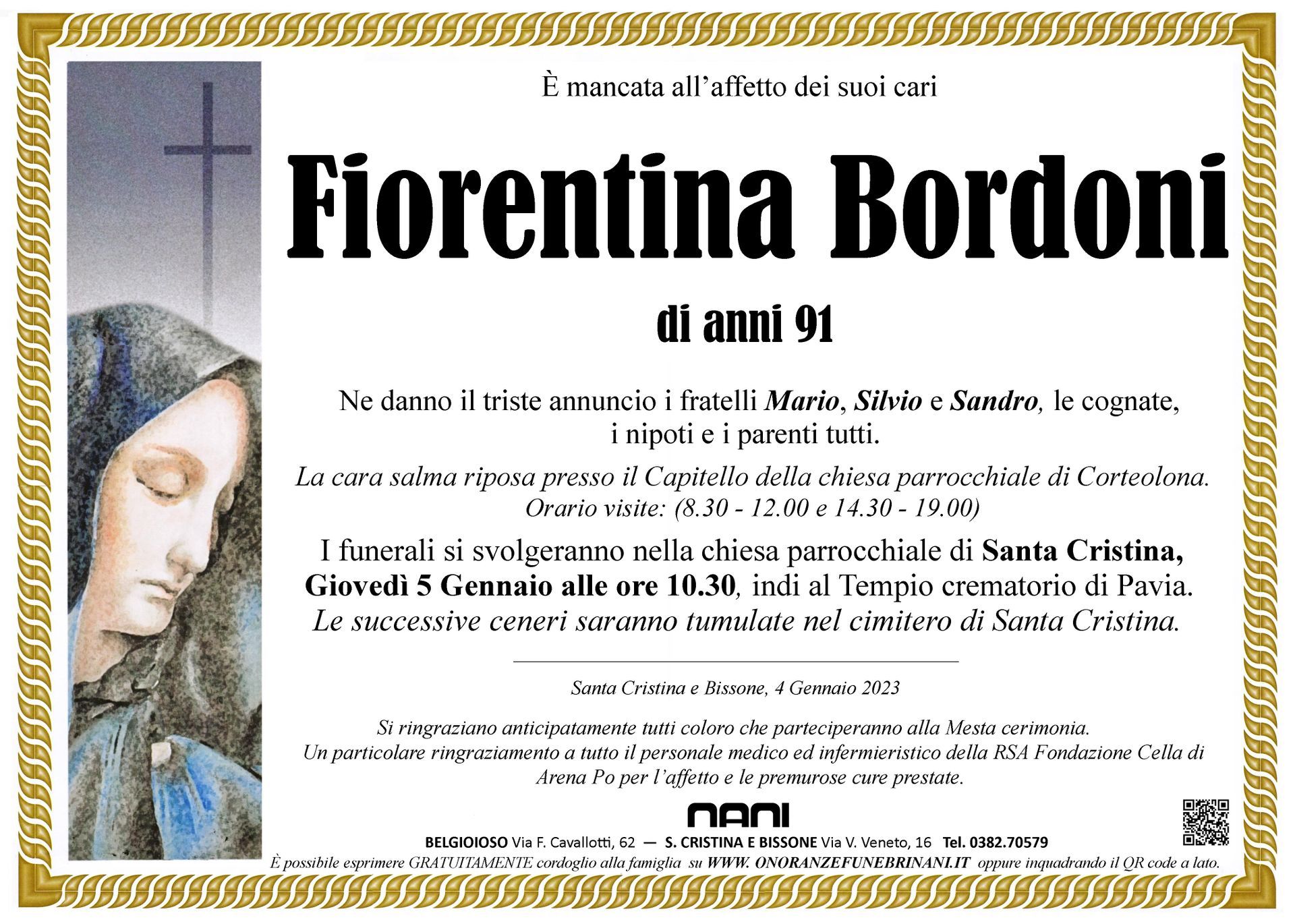 necrologio Fiorentina Bordoni