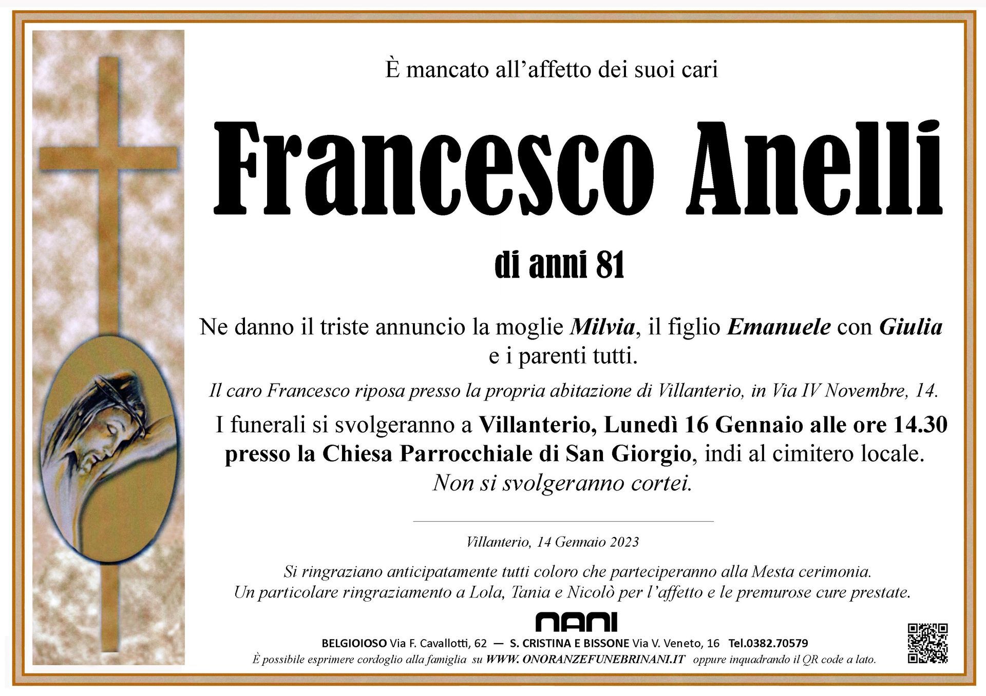 necrologio Francesco Anelli