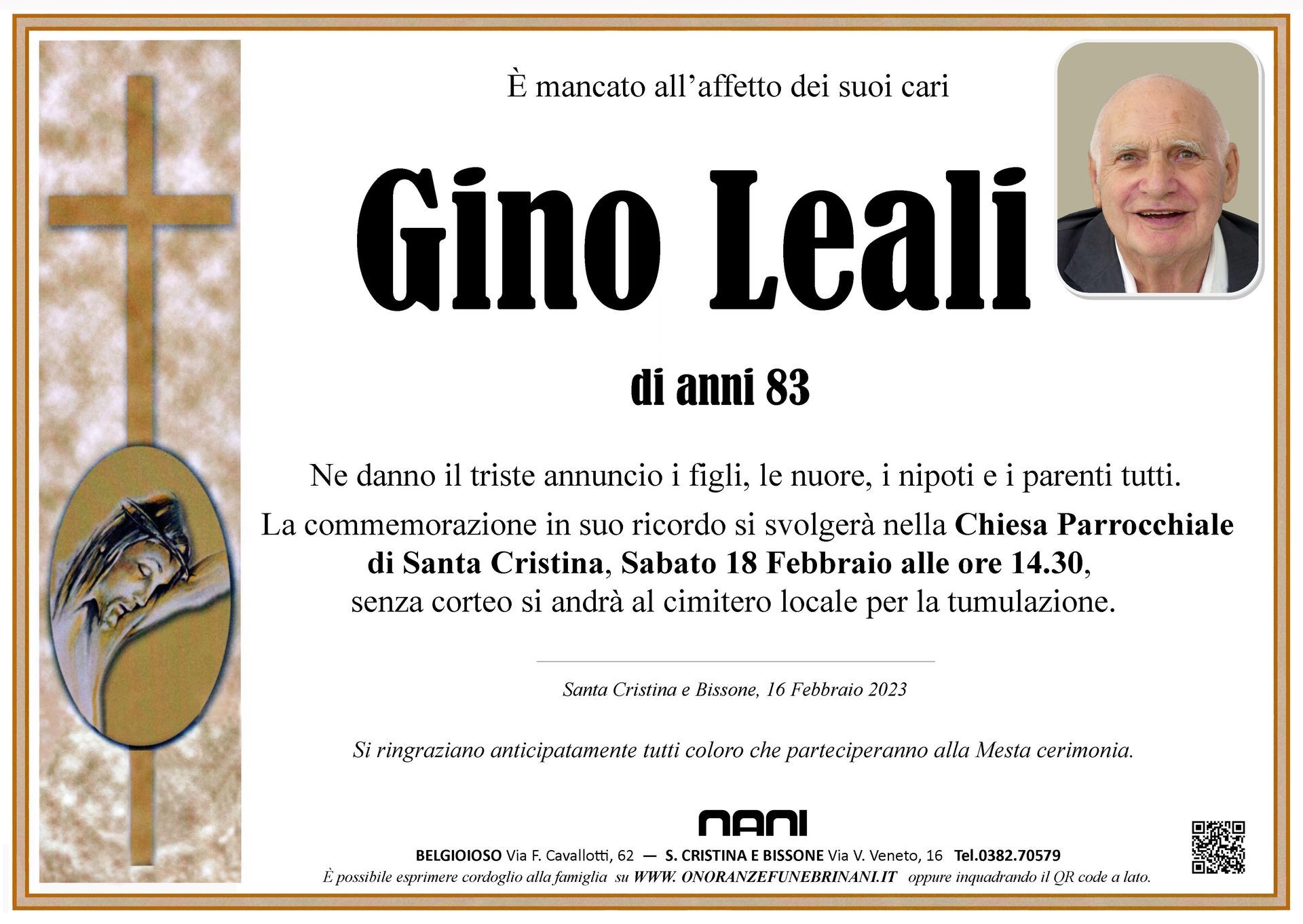 necrologio Gino Leali