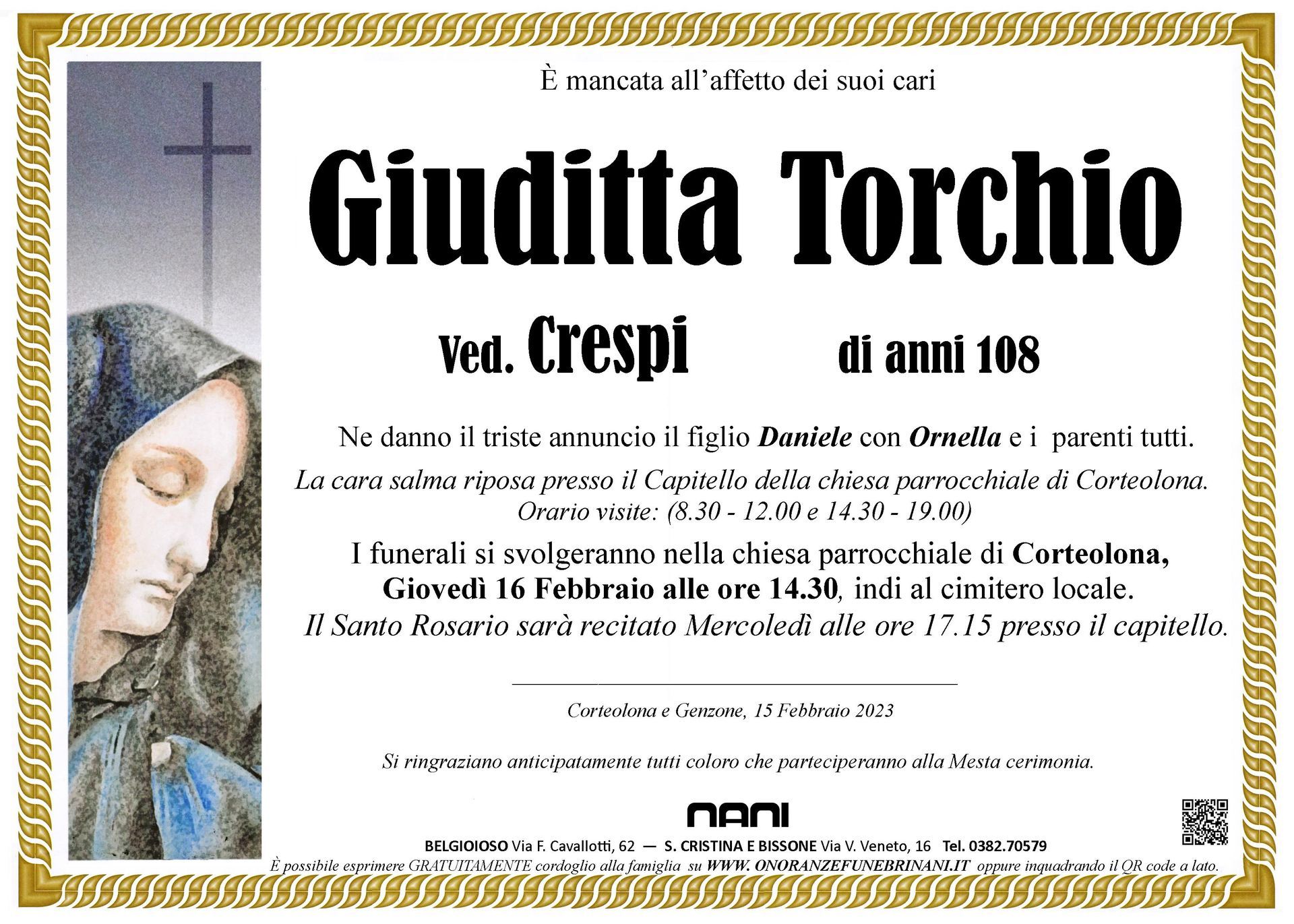 necrologio Giuditta Torchio
