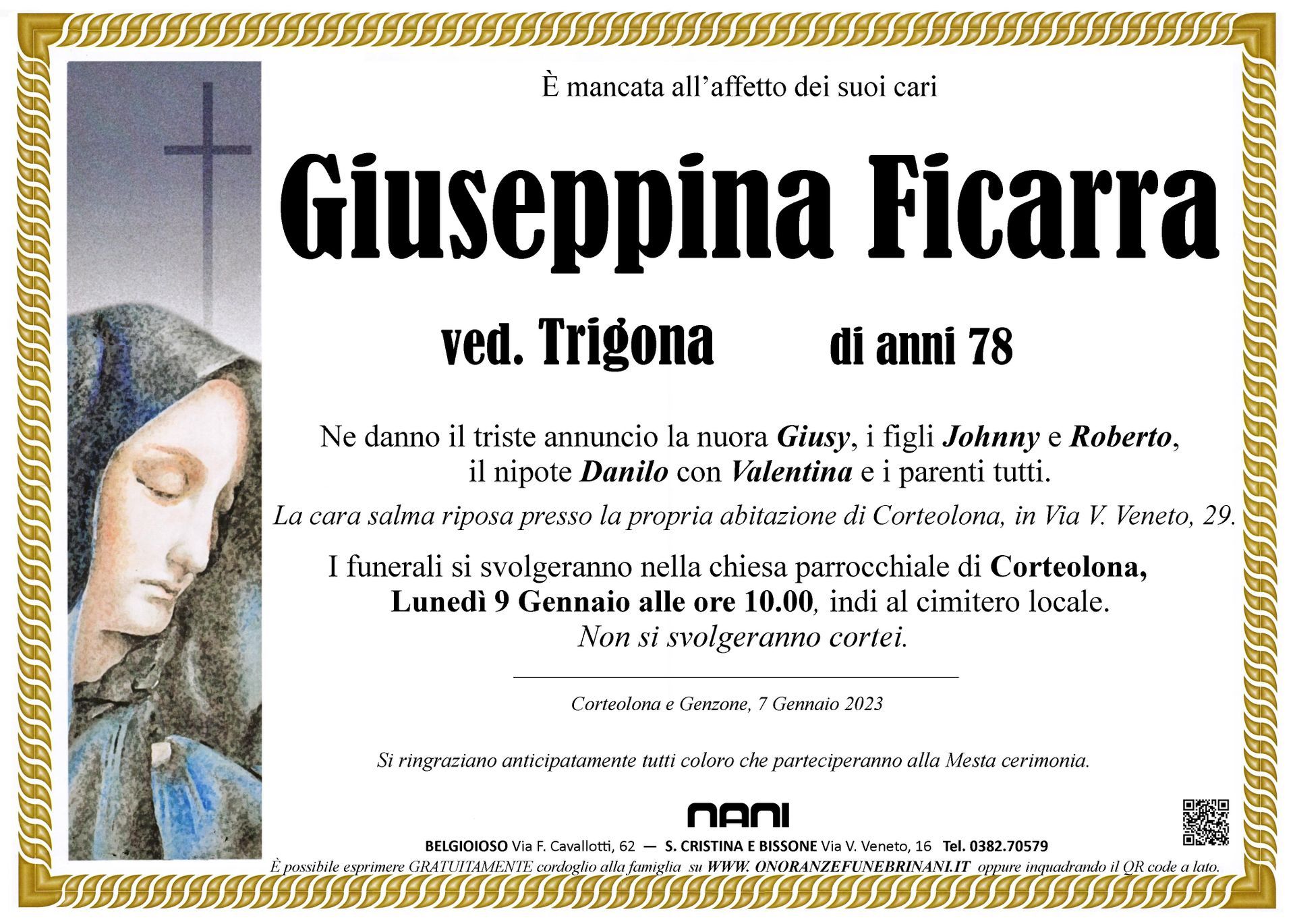 necrologio Giuseppina Ficarra
