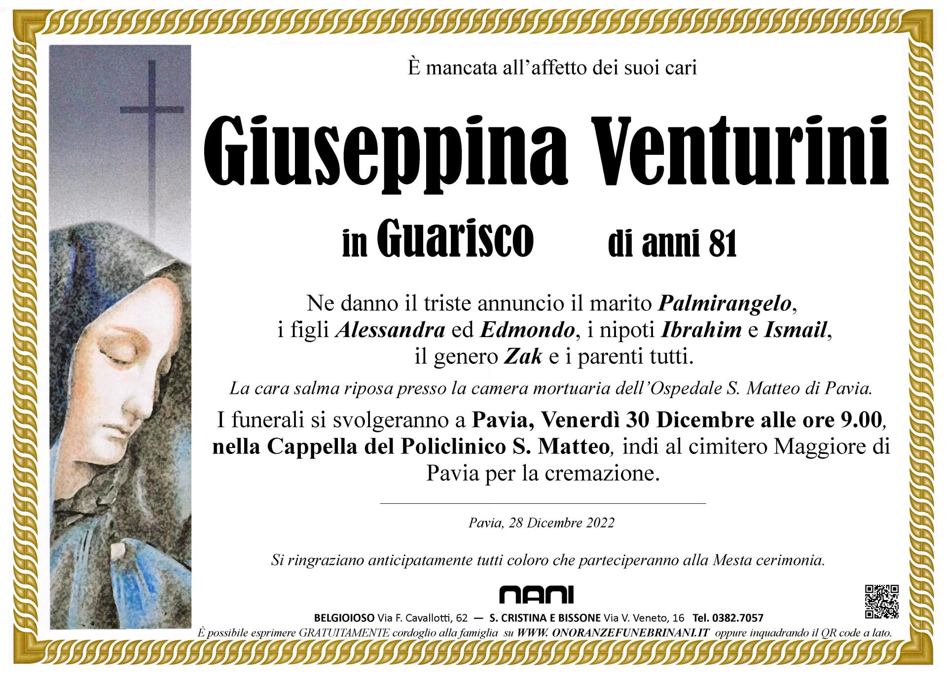 necrologio Giuseppina Venturini