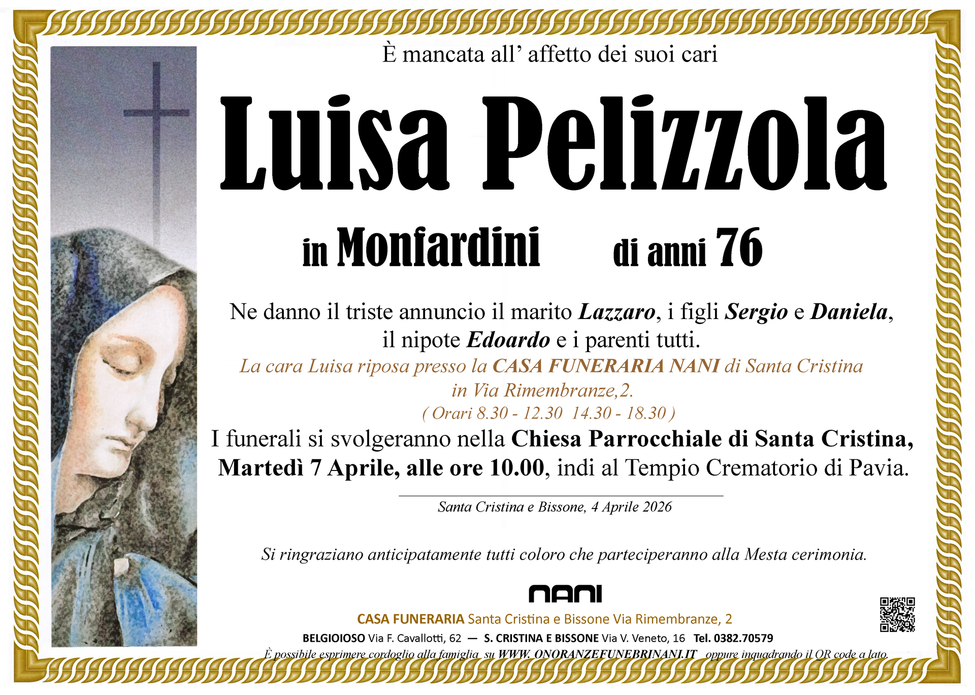 necrologio Luisa Pelizzola 