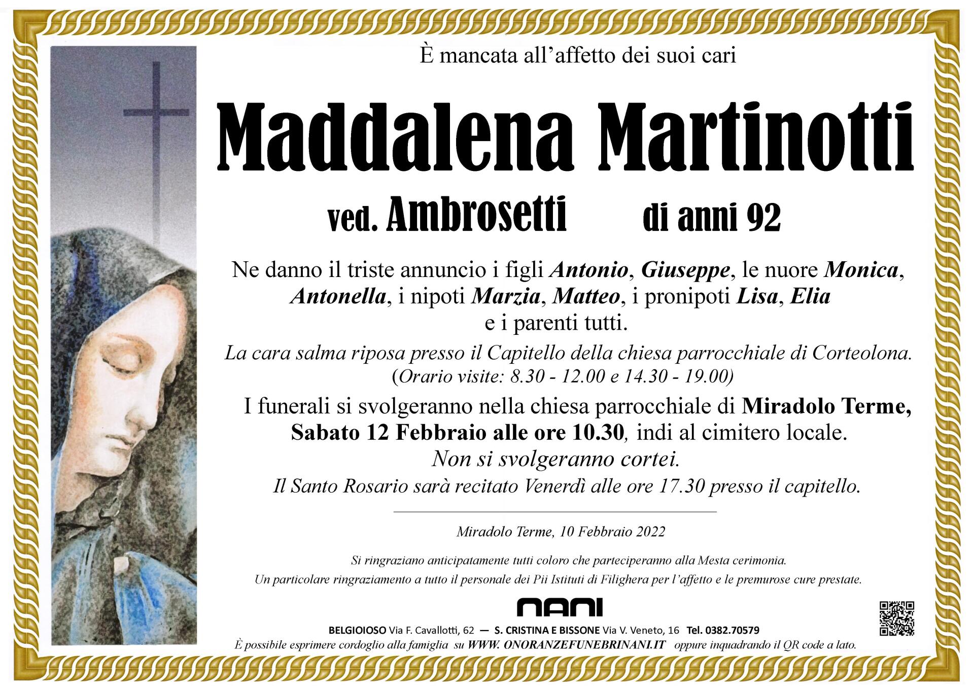 necrologio Maddalena Martinotti