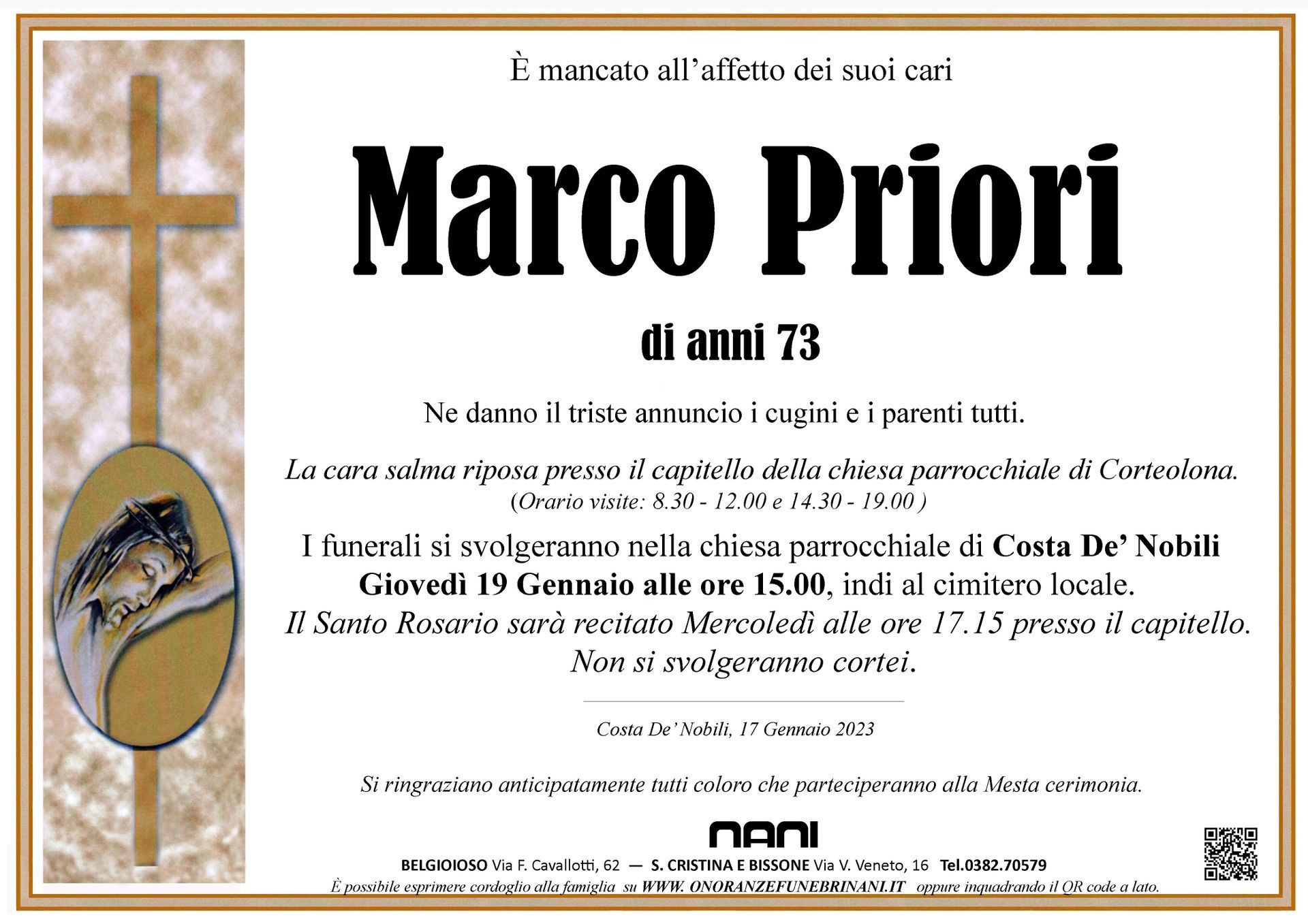 necrologio Marco Priori