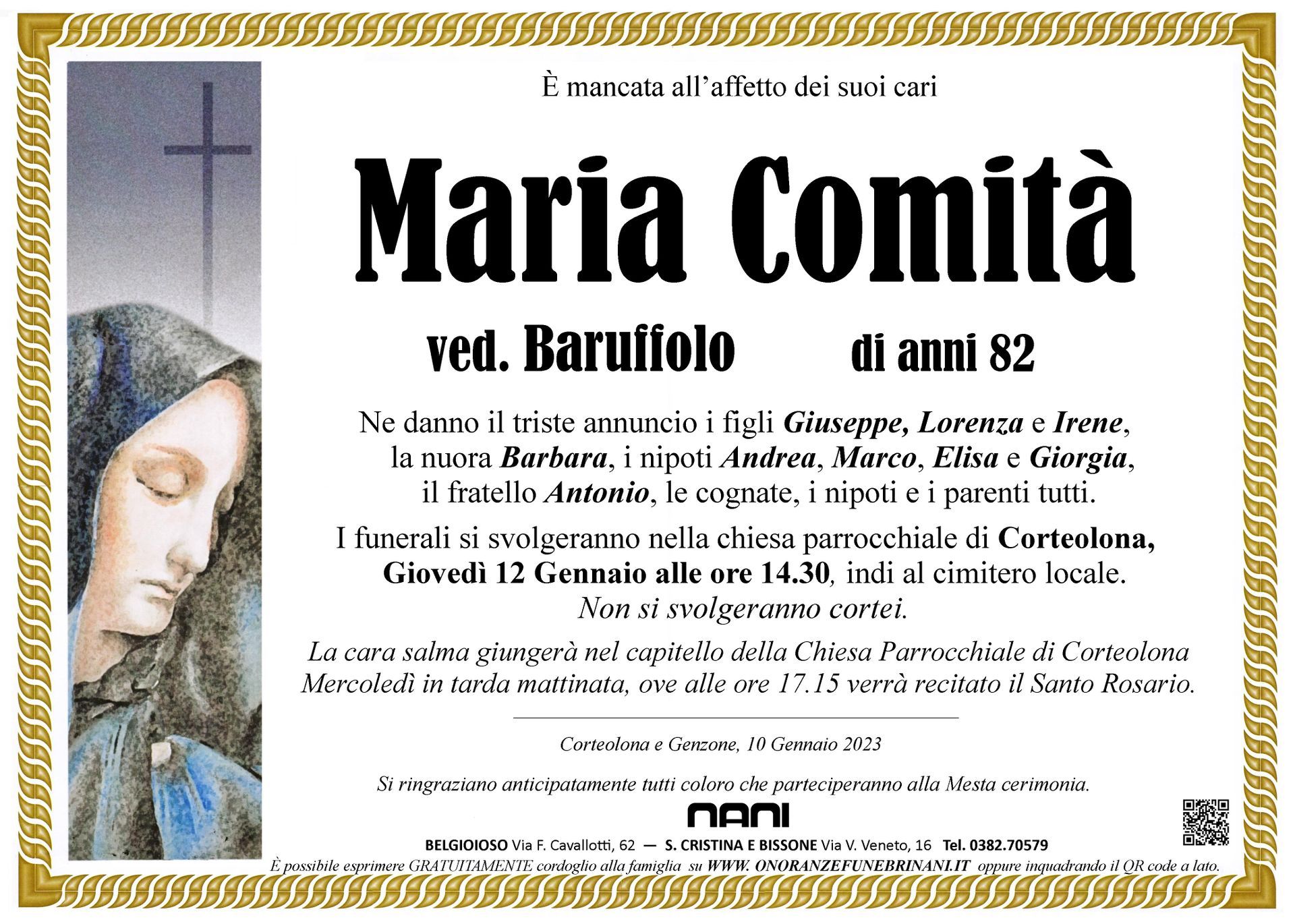 necrologio Maria Comità