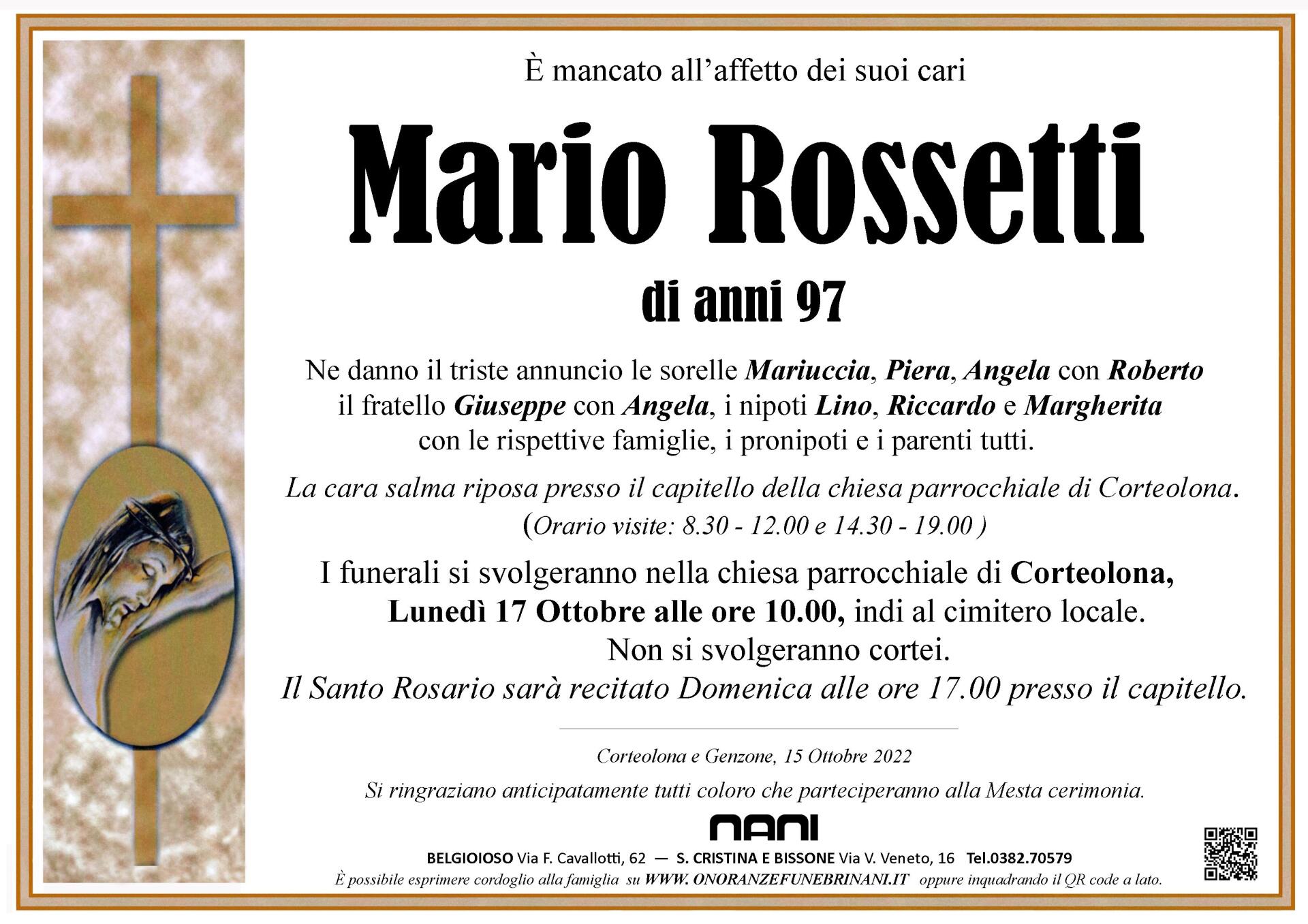 necrologio Mario Rossetti