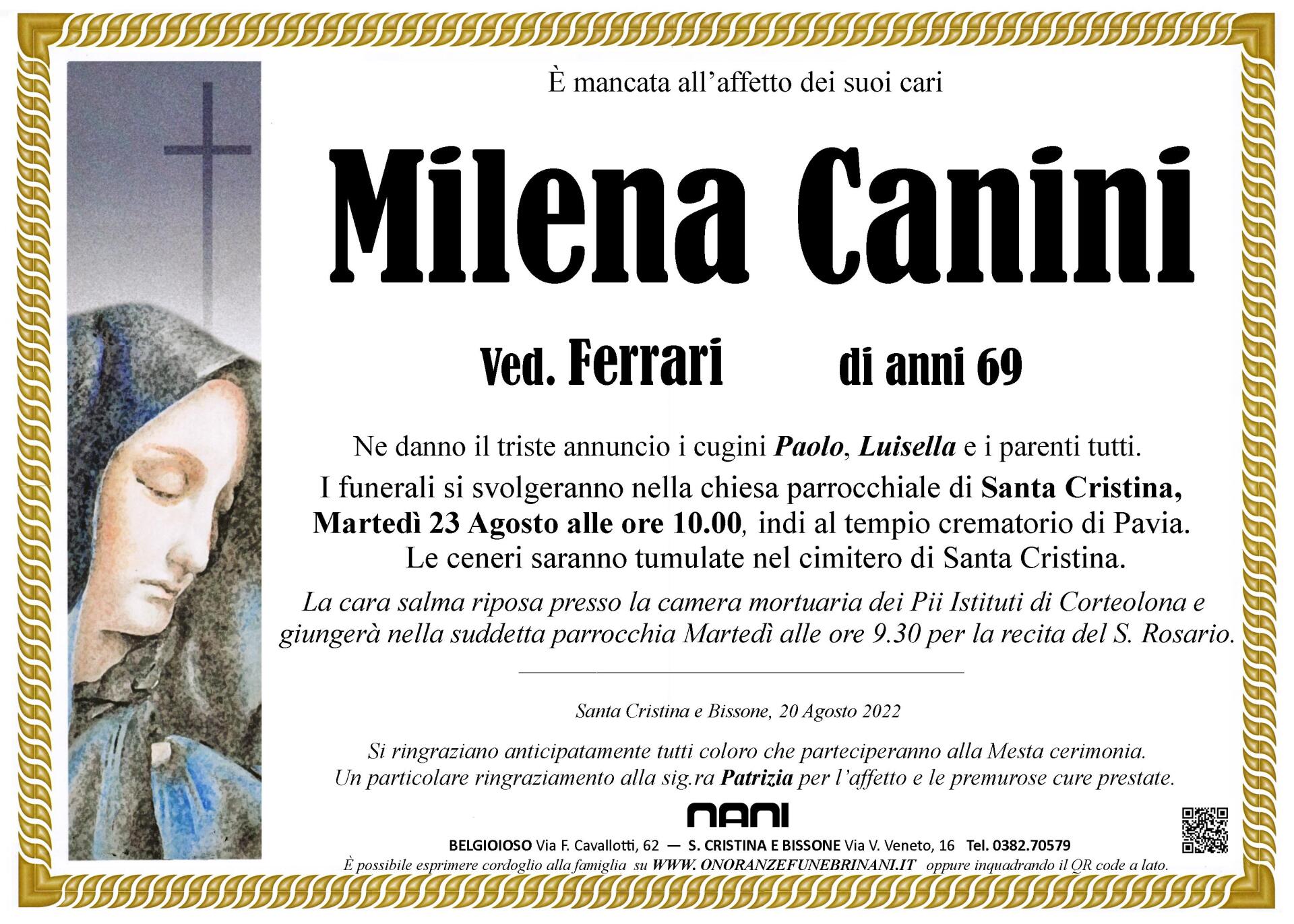 necrologio Milena Canini