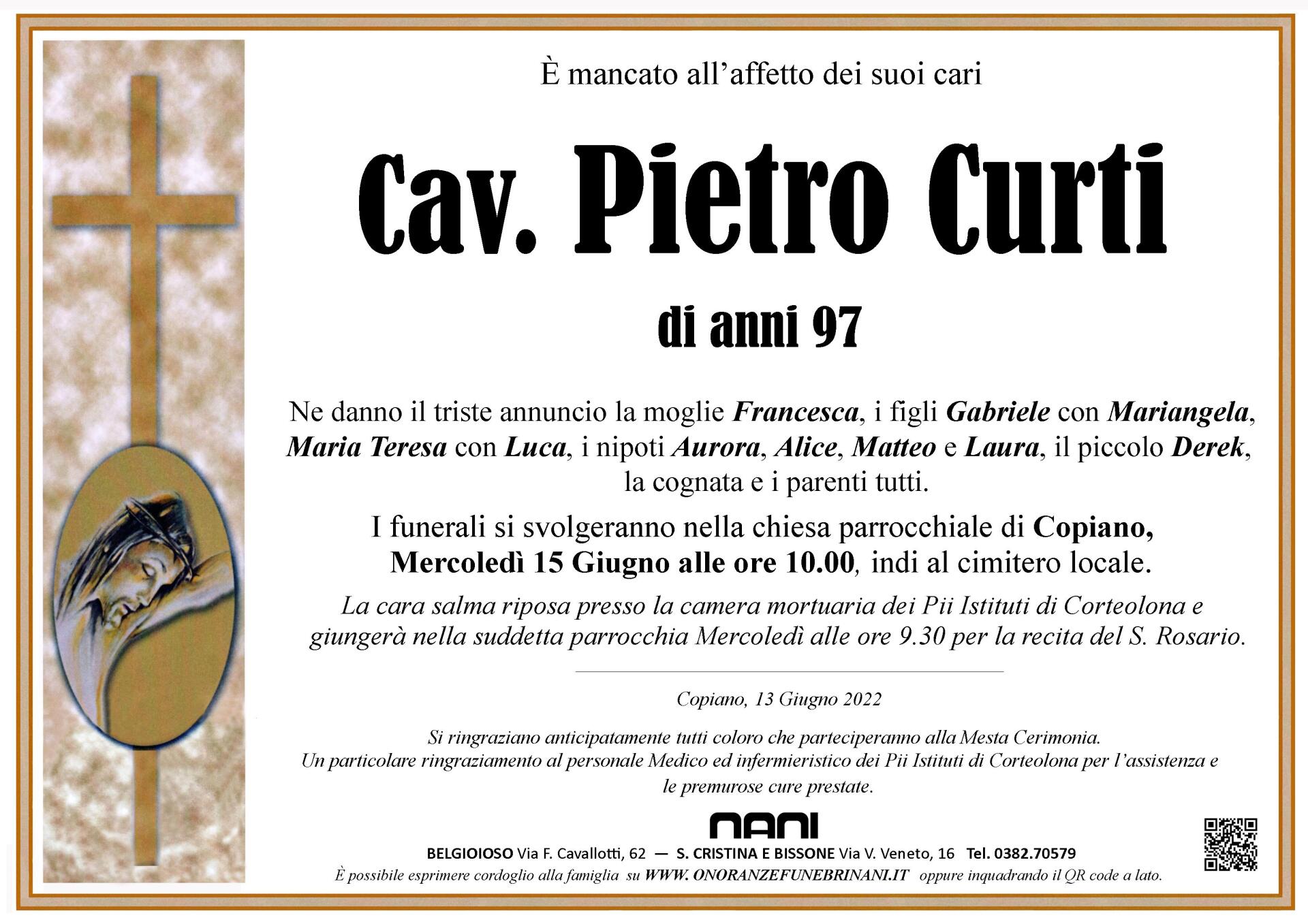 necrologio Cav. Pietro Curti