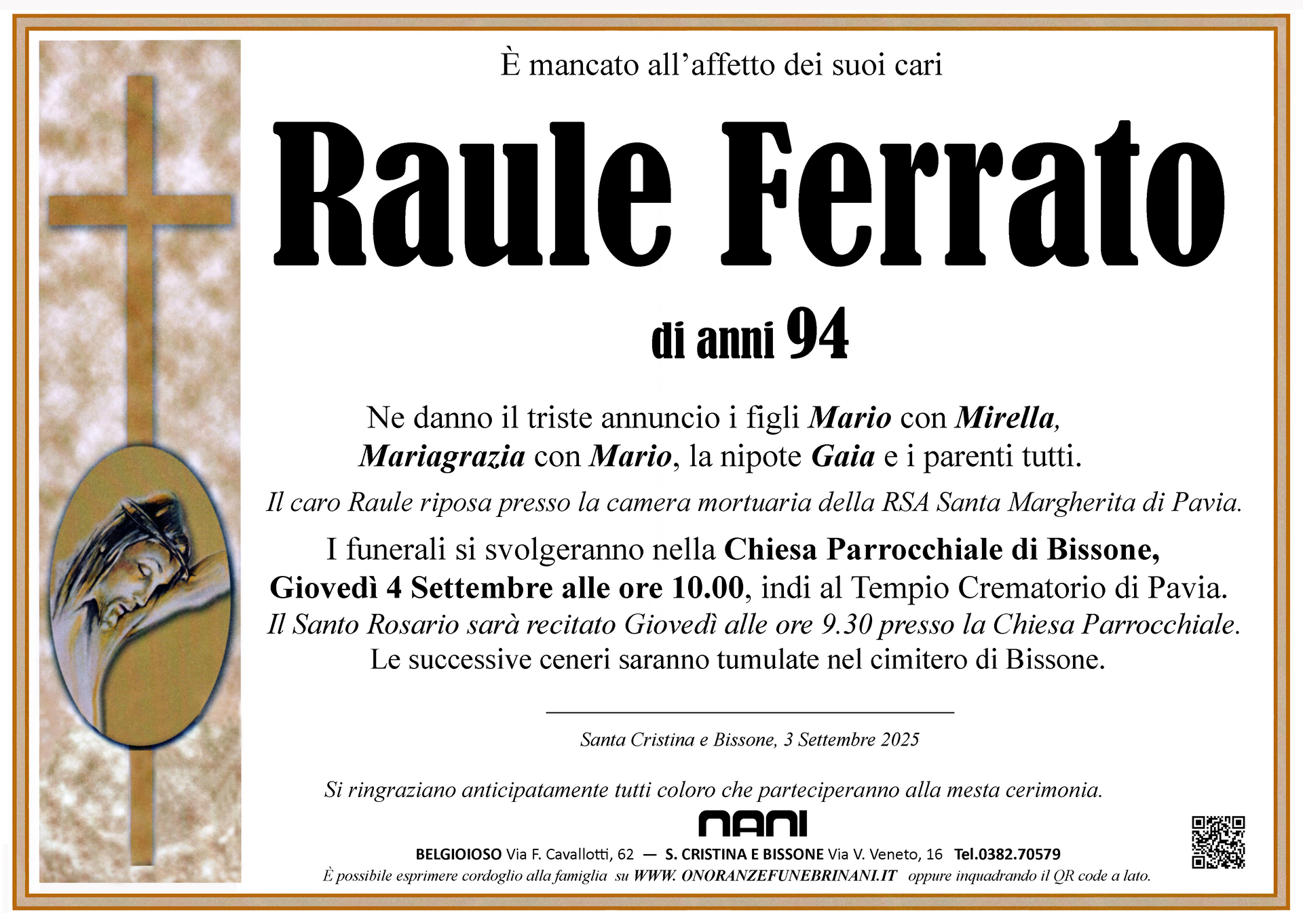 necrologio Raule Ferrato
