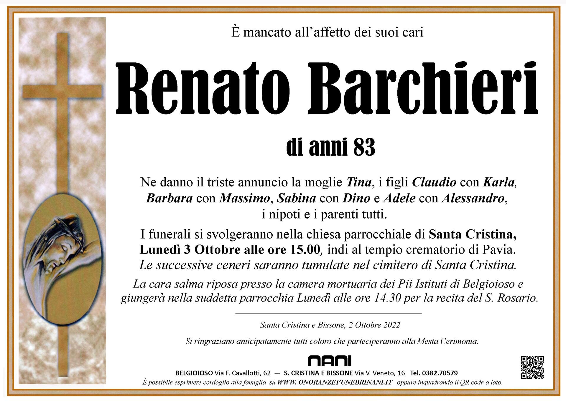 necrologio Renato Barchieri