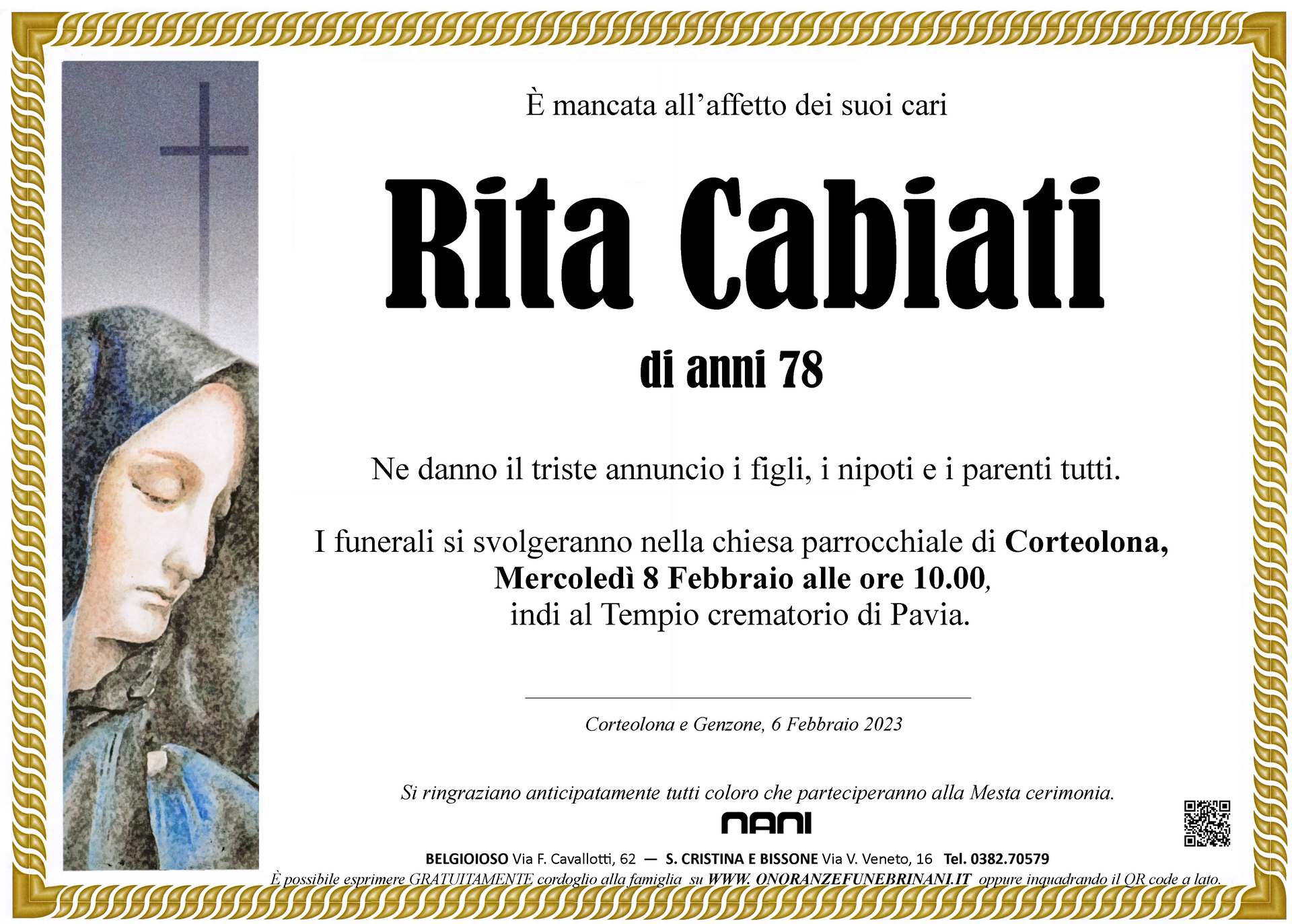 necrologio Rita Cabiati