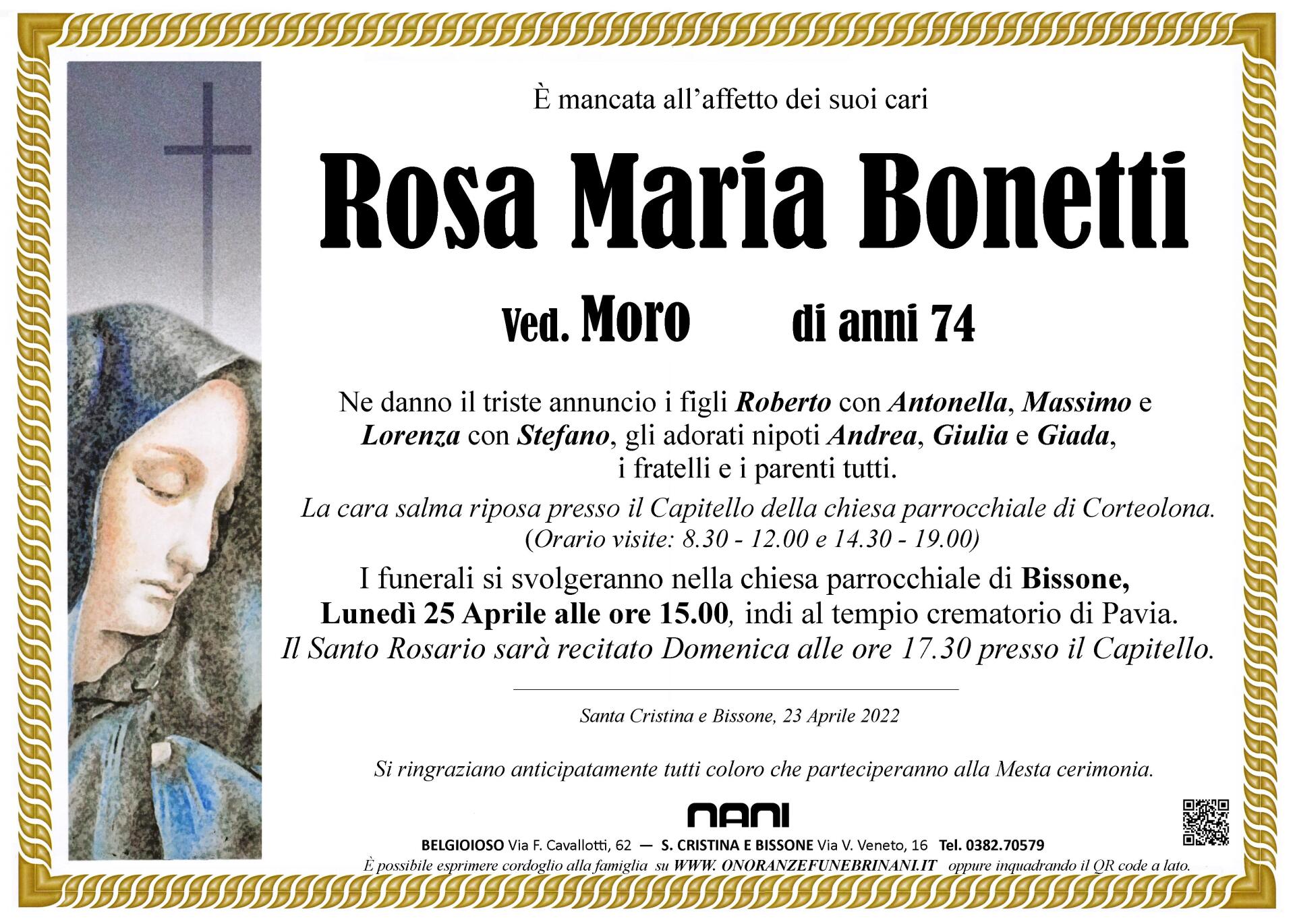 necrologio Rosa Maria Bonetti