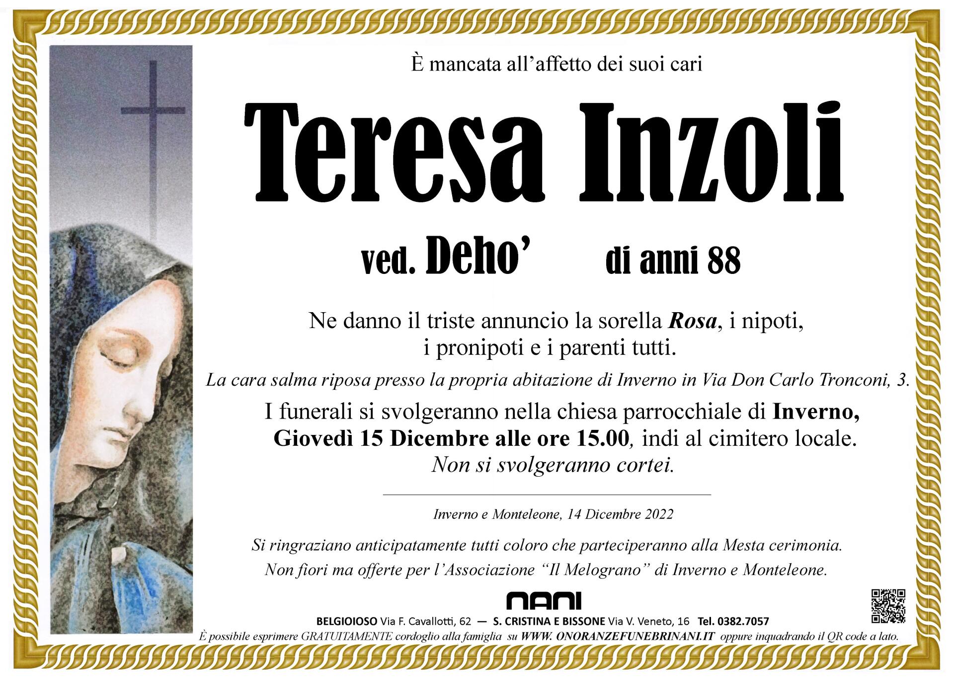 necrologio Teresa Inzoli