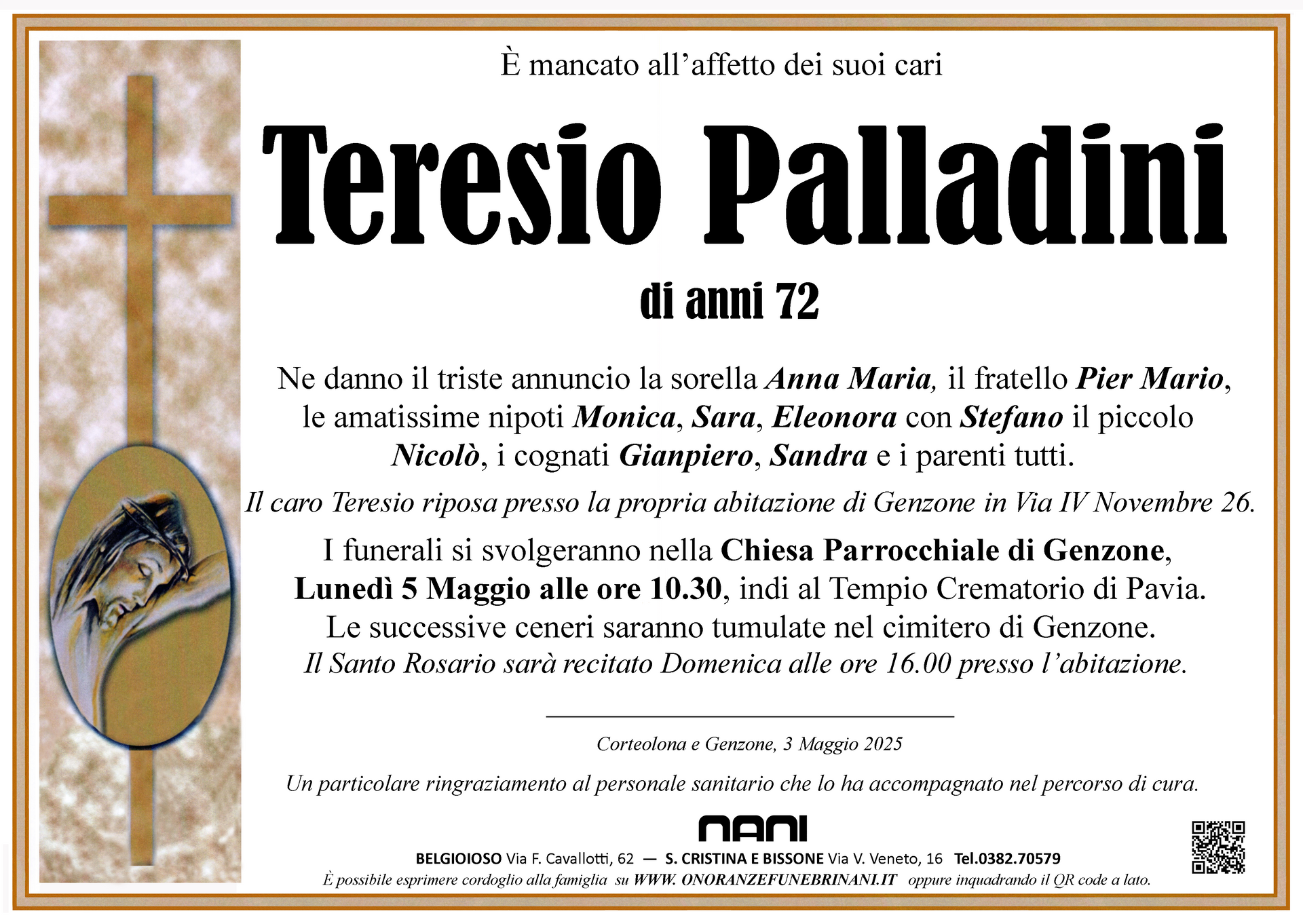 necrologio Teresio Palladini