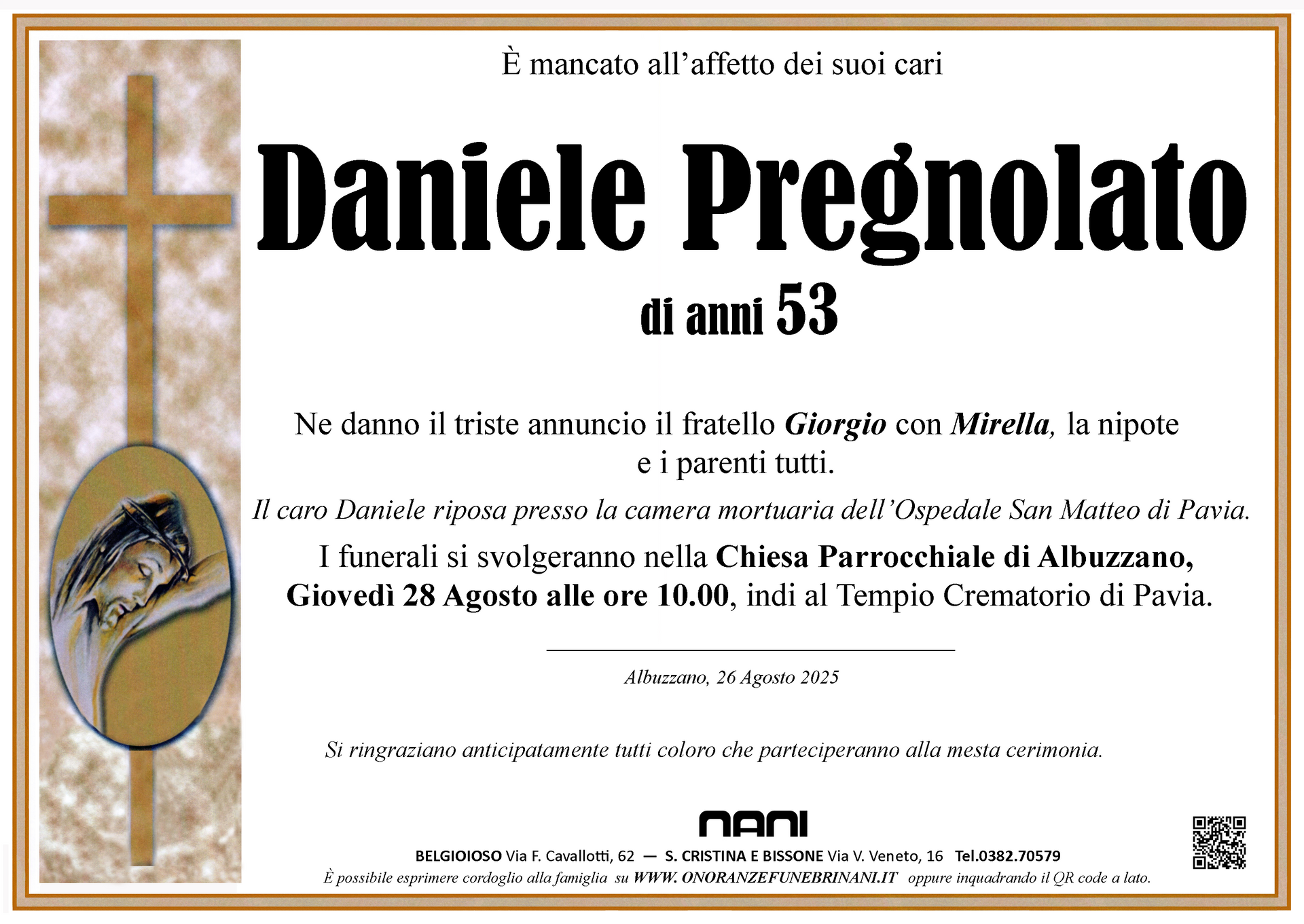 necrologio Daniele Pregnolato