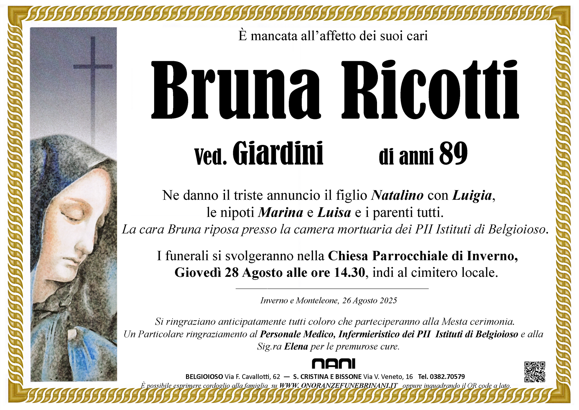 necrologio Bruna Ricotti